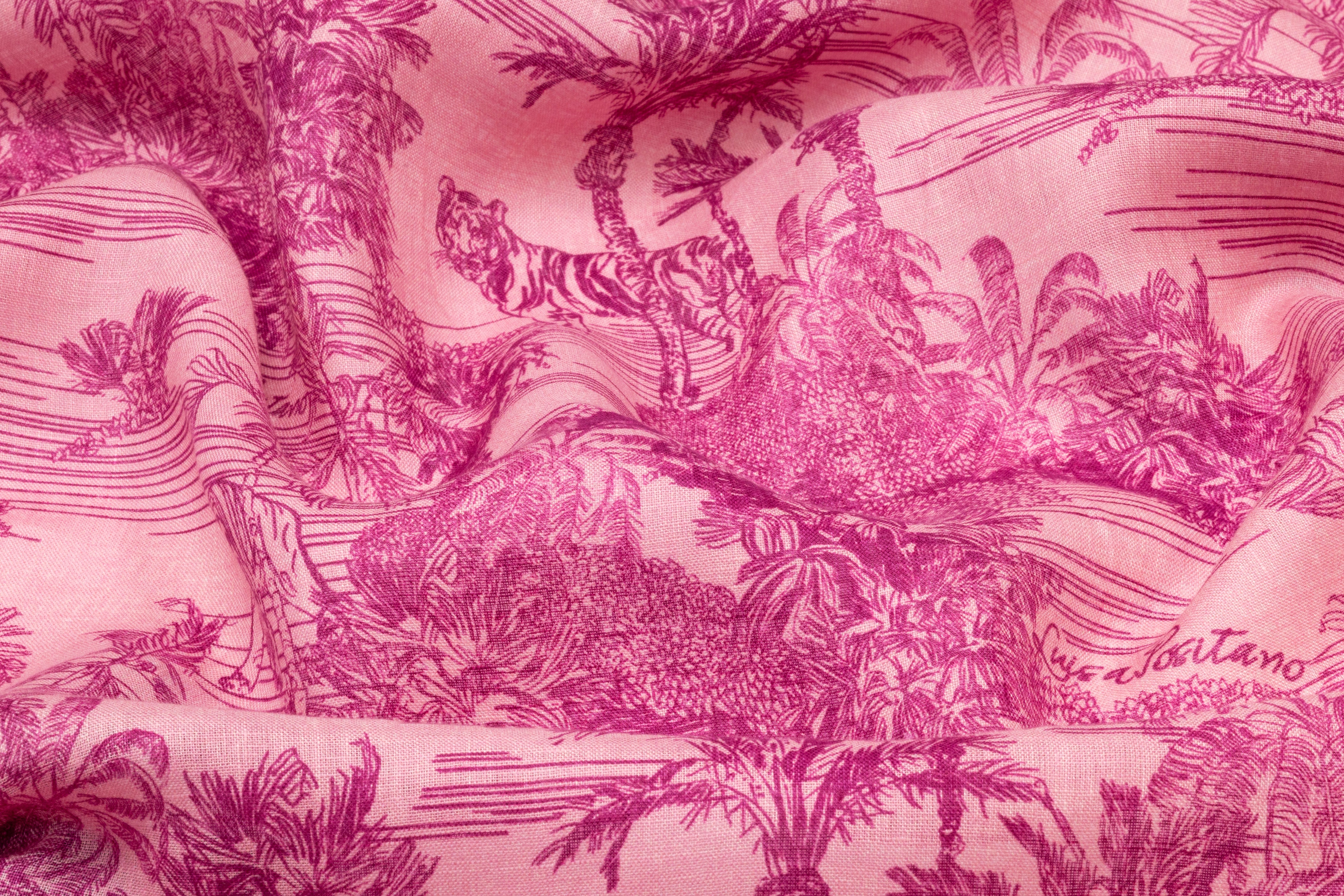 Jungle Toile Italian Linen - Pink