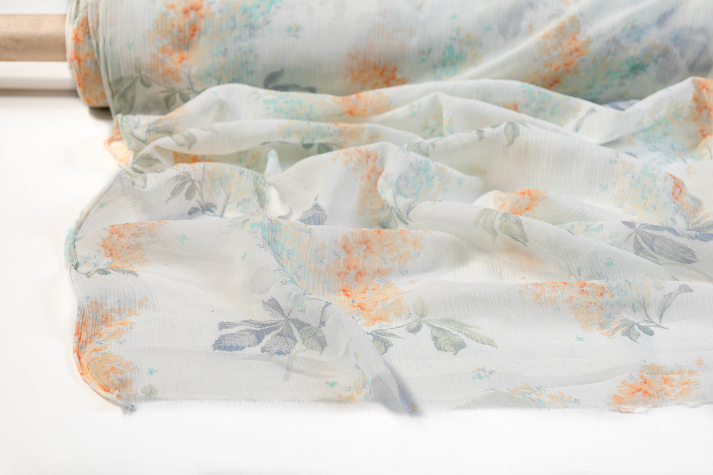 Floral Crinkled Silk Viscose Chiffon - White