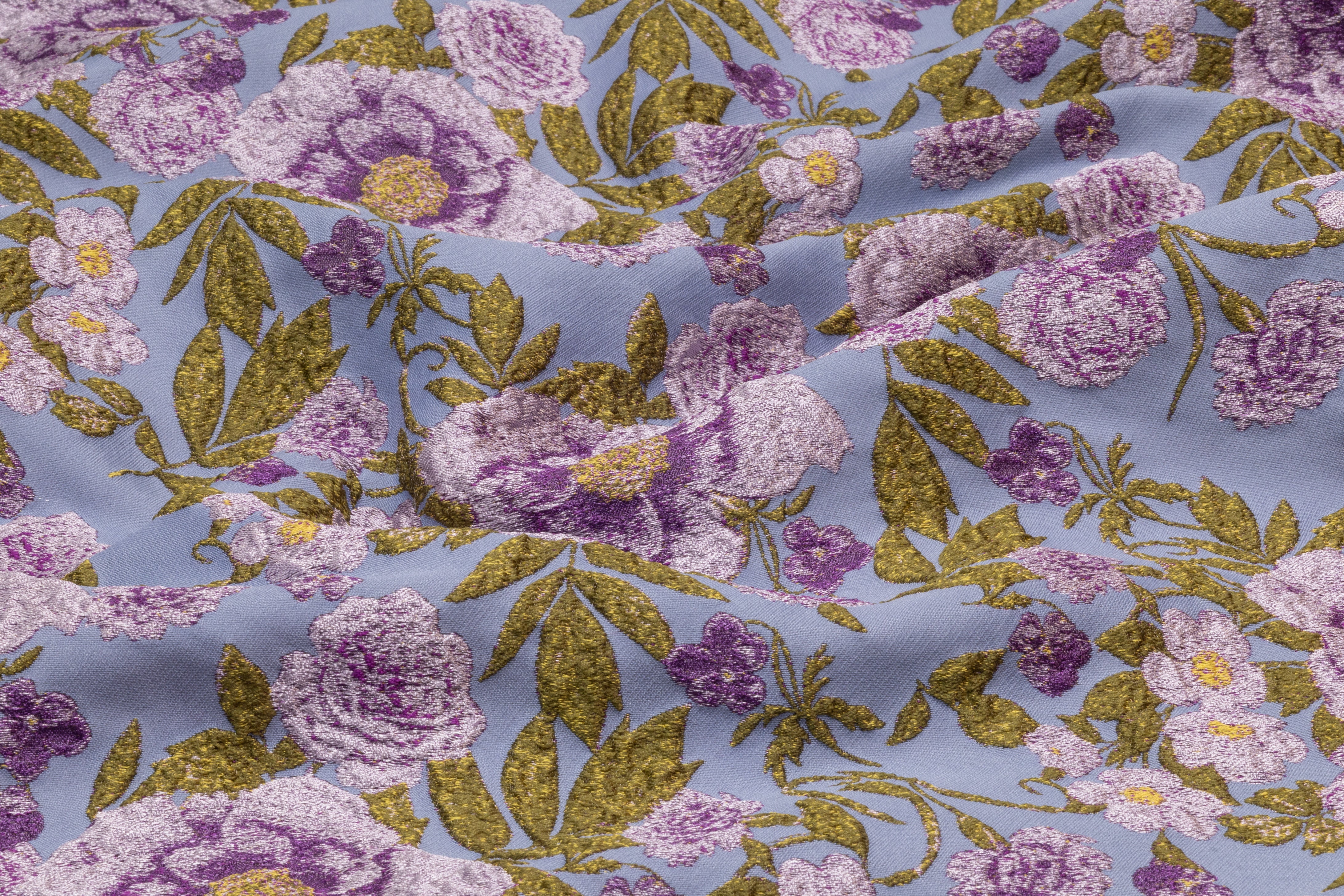 Floral Italian Brocade - Periwinkle / Moss Green / Violet