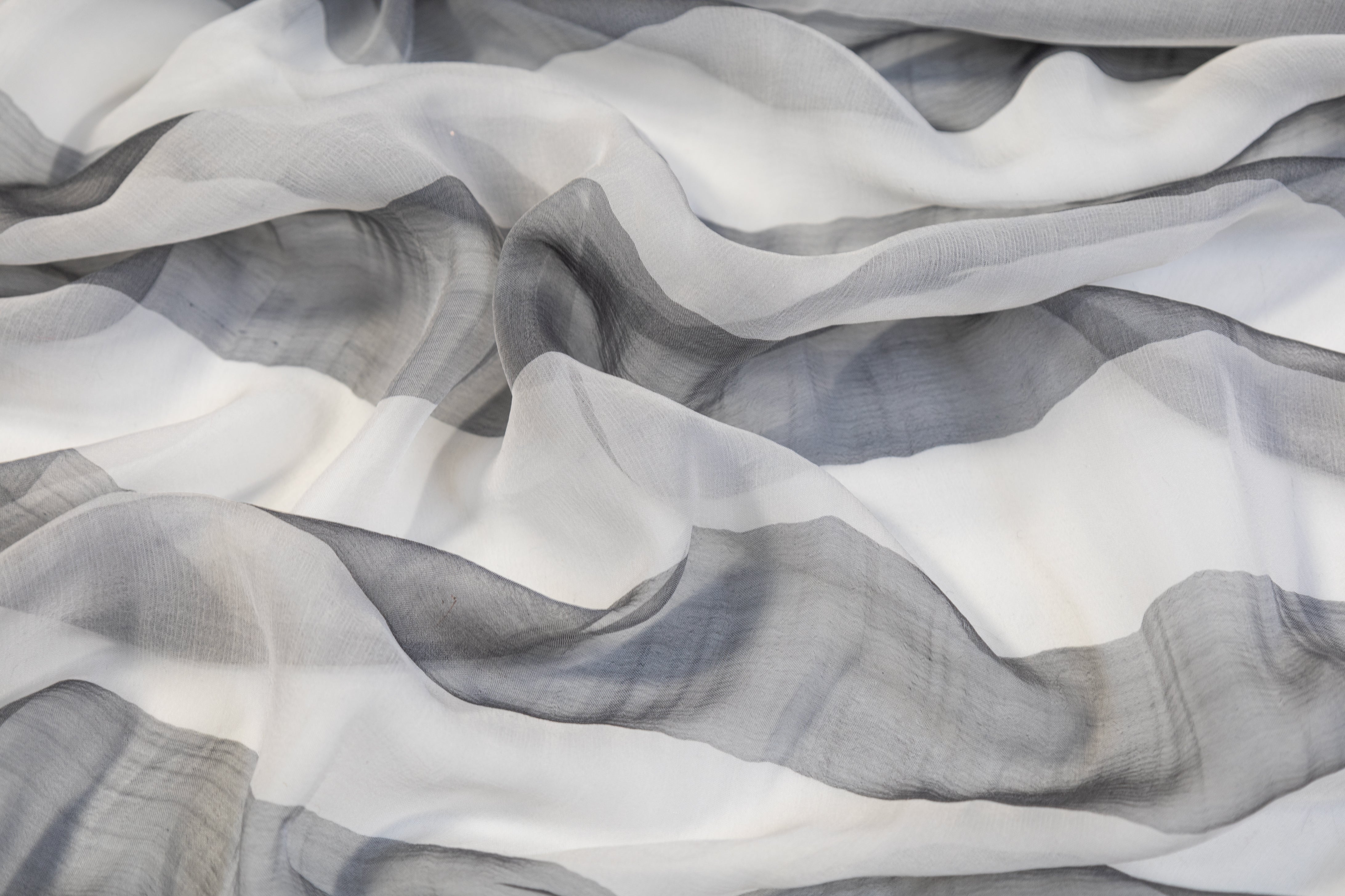 Striped Silk Chiffon - Gray / White