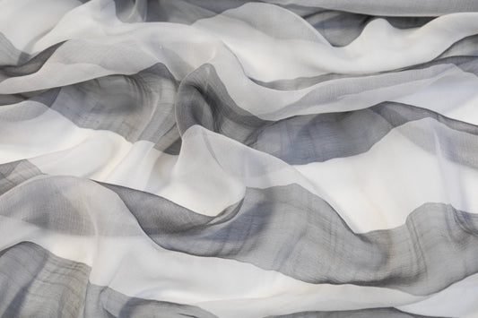 Striped Silk Chiffon - Gray / White
