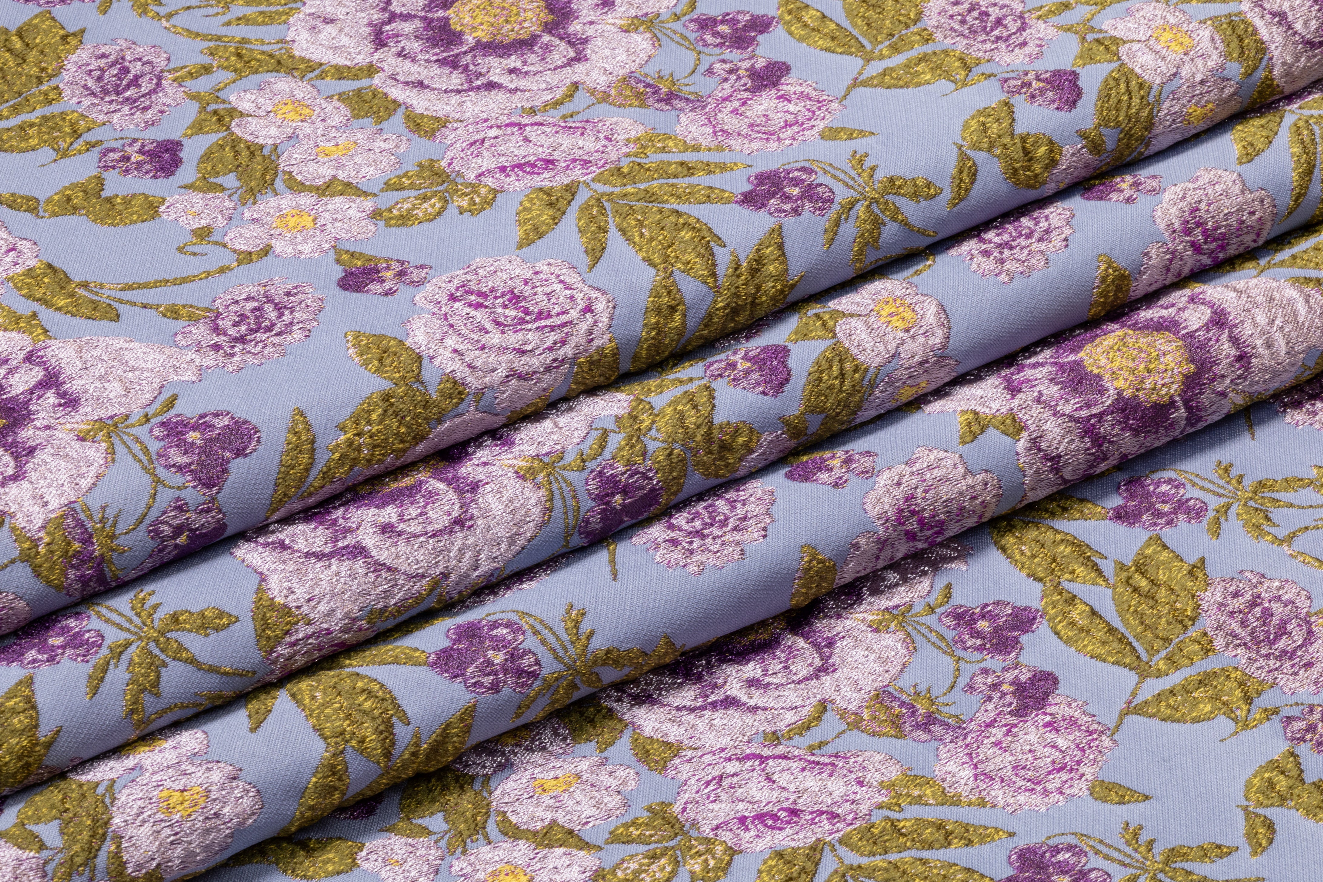 Floral Italian Brocade - Periwinkle / Moss Green / Violet