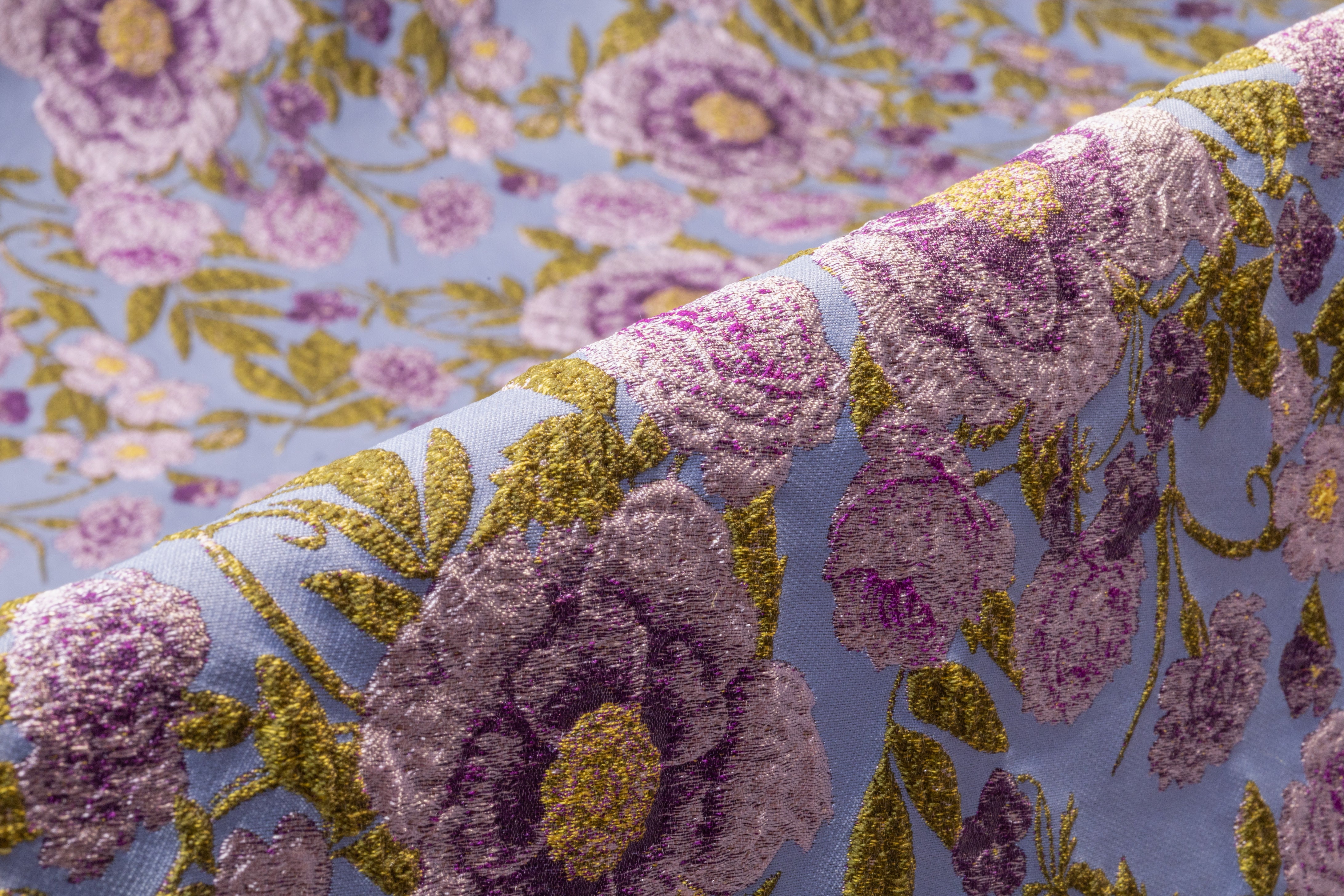Floral Italian Brocade - Periwinkle / Moss Green / Violet