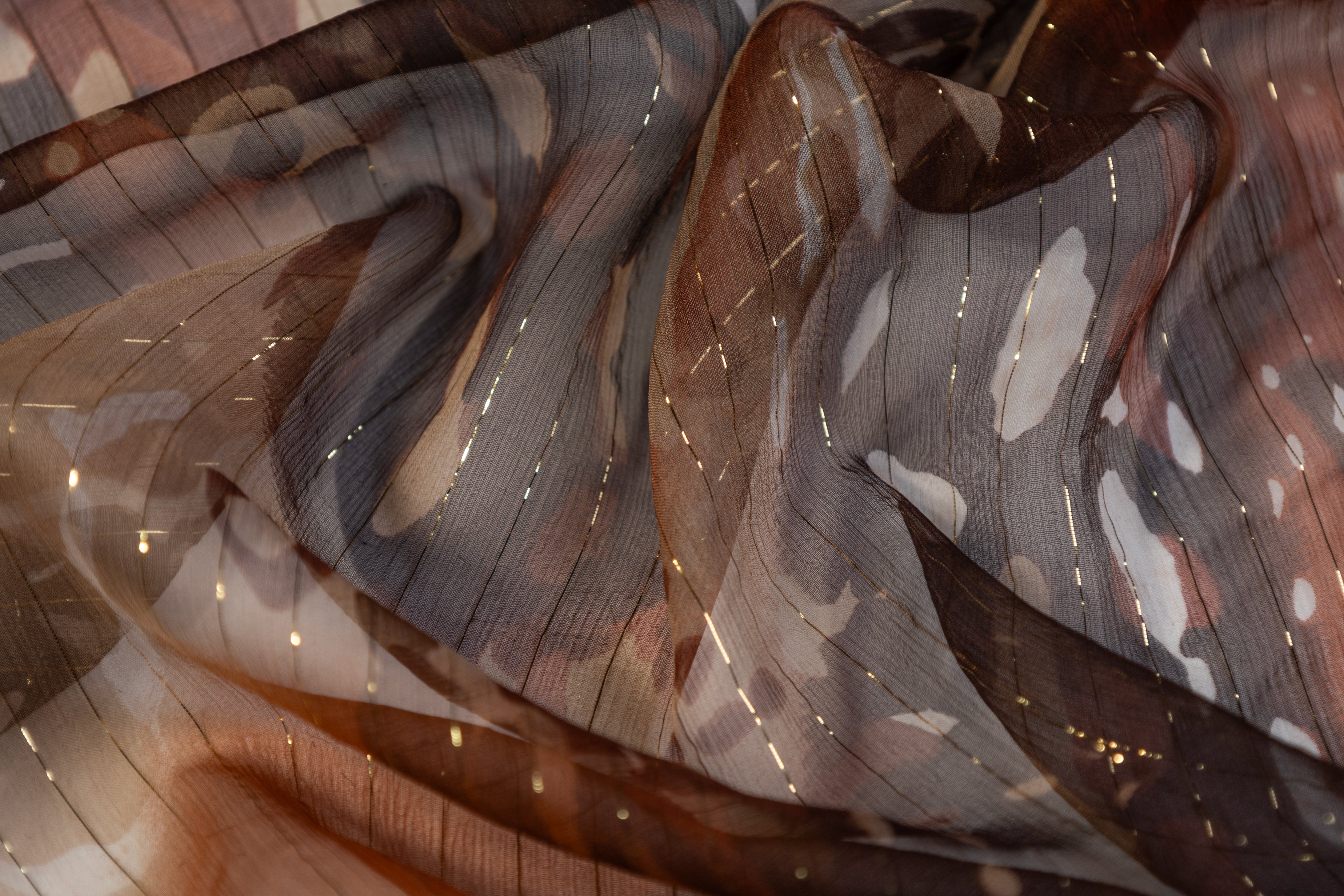 Metallic Striped Silk Chiffon - Brown / Gold