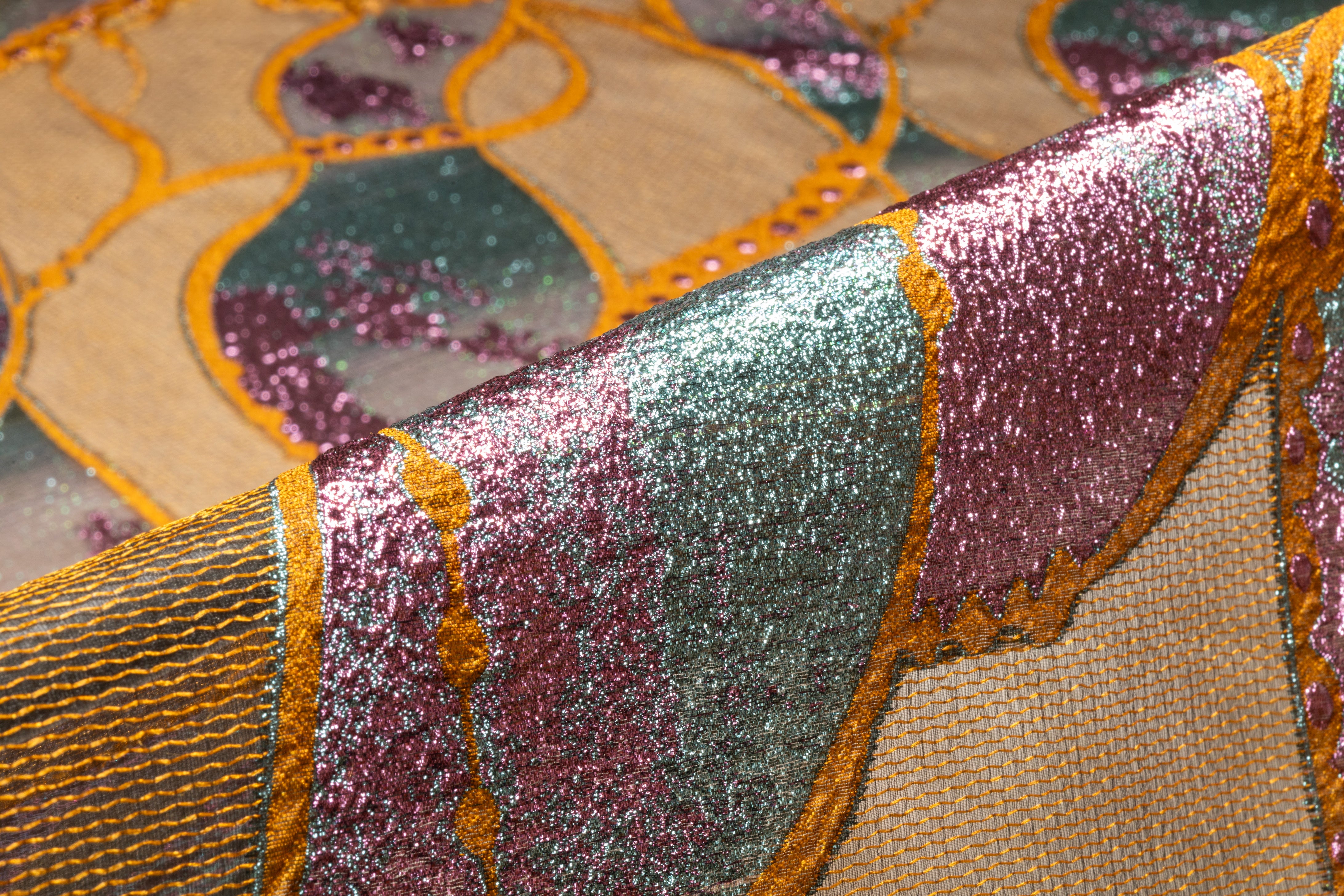 Abstract Metallic Italian Fil Coupé Brocade - Copper / Fuchsia / Turquoise