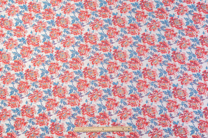 Floral Crushed Metallic Brocade - Red / Blue