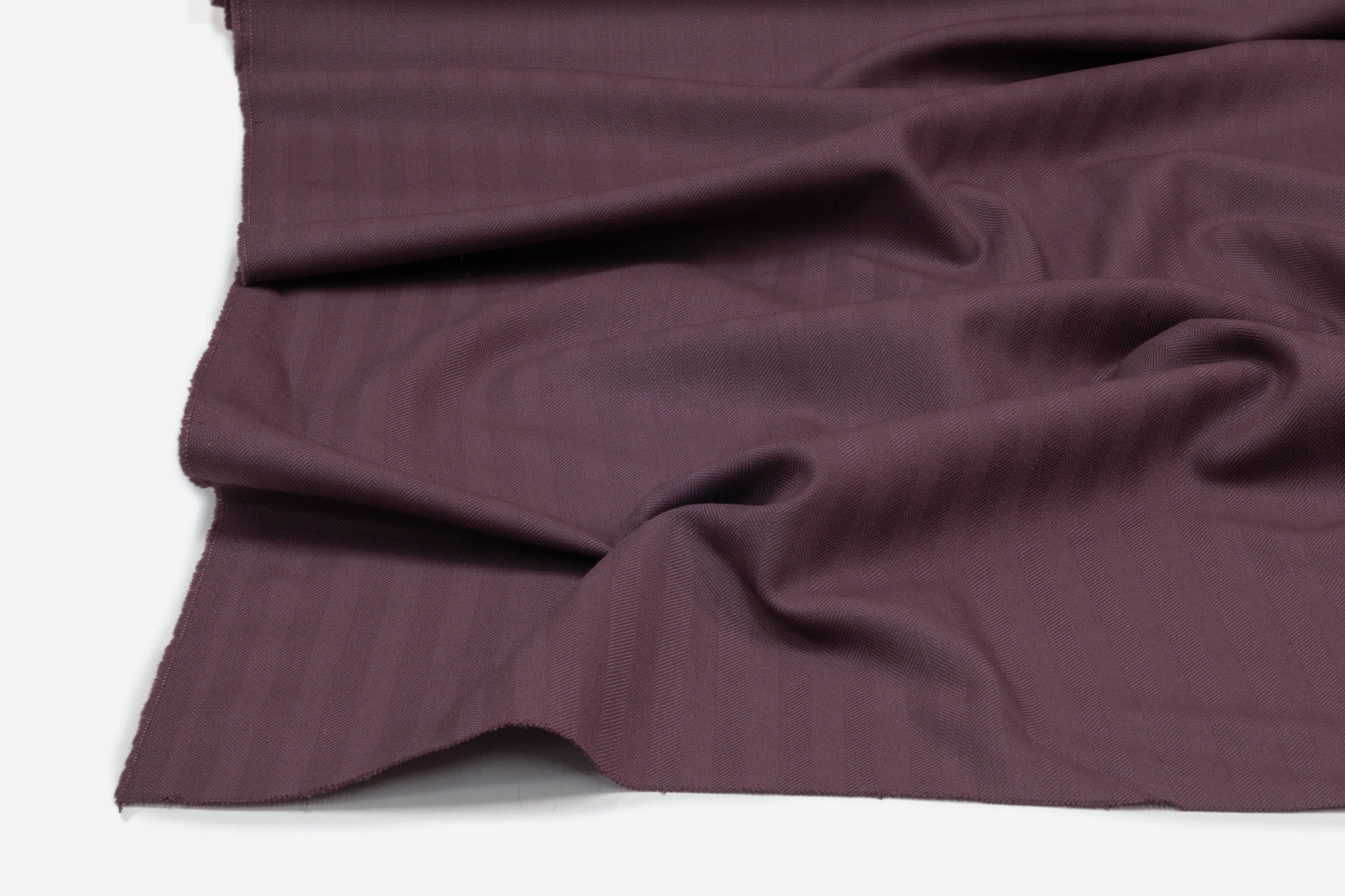 Herringbone Italian Wool Suiting - Aubergine