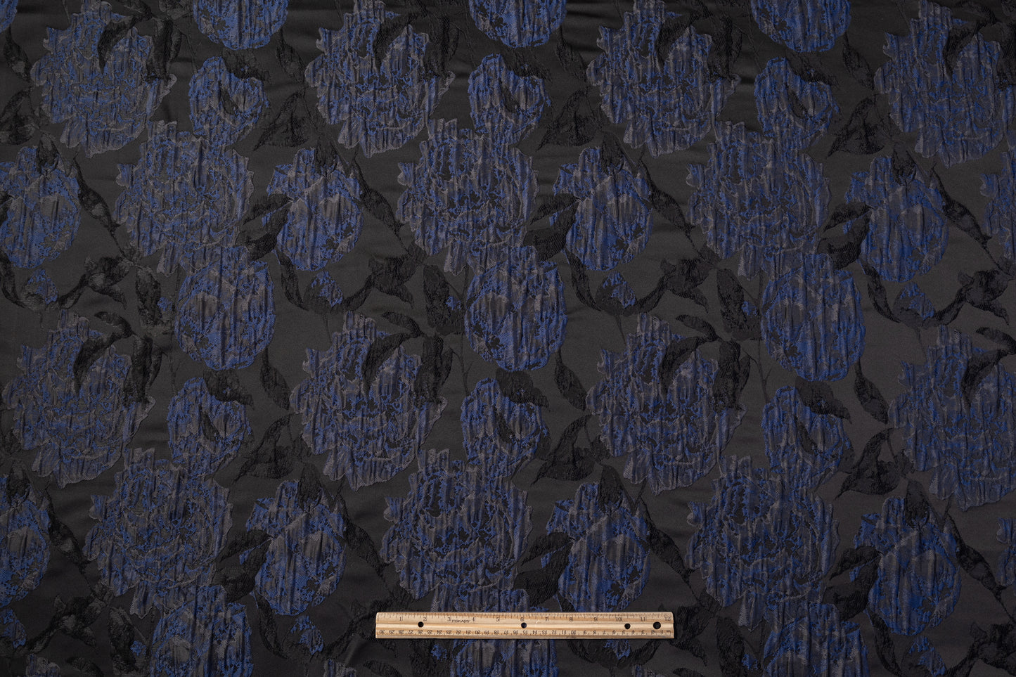 Crushed Floral Brocade - Blue / Black