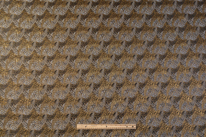 Floral Crushed Metallic Brocade - Antique Brass / Gray