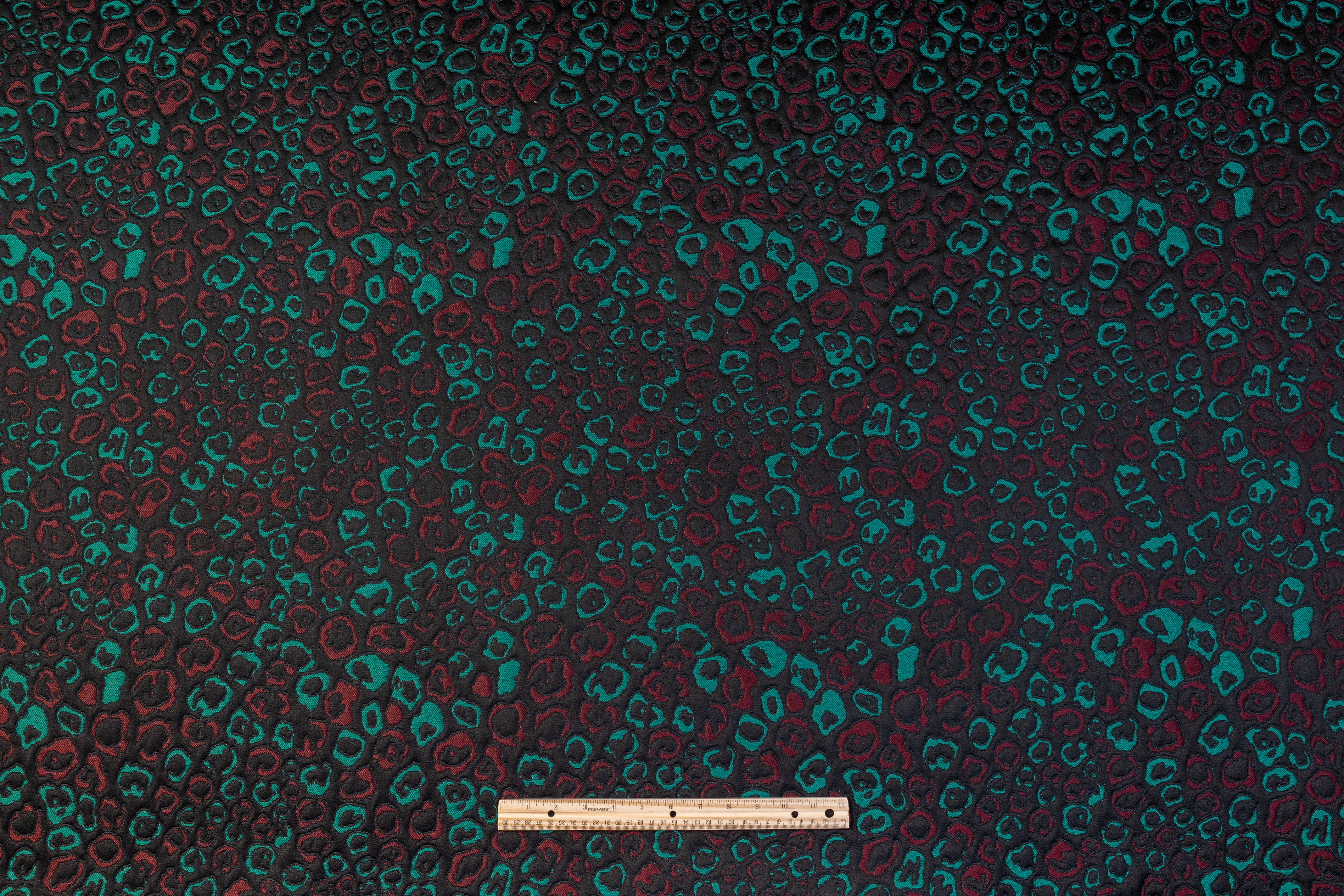 Cheetah Italian Brocade - Black / Teal / Burgundy
