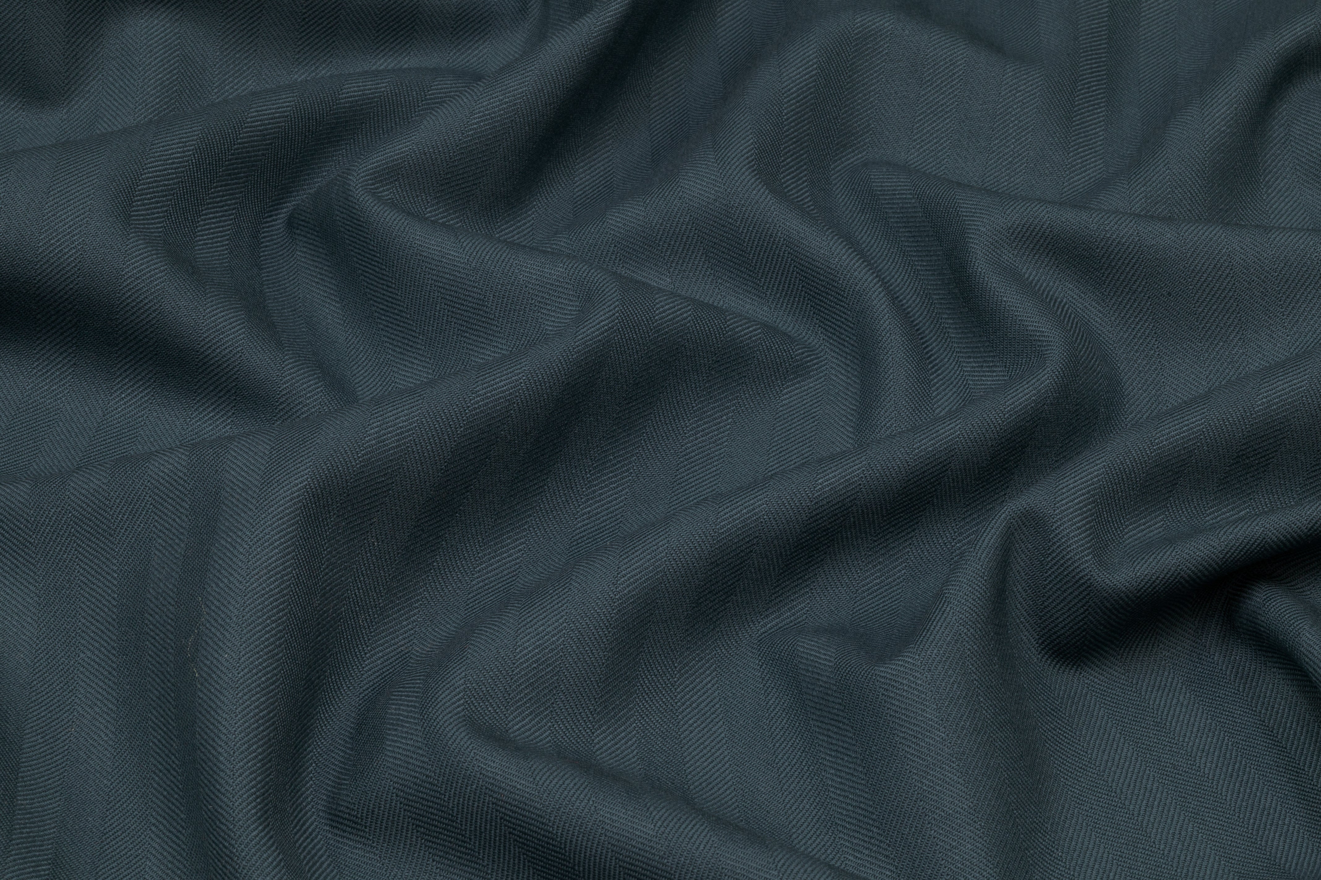 Herringbone Italian Wool Suiting - Deep Slate Blue