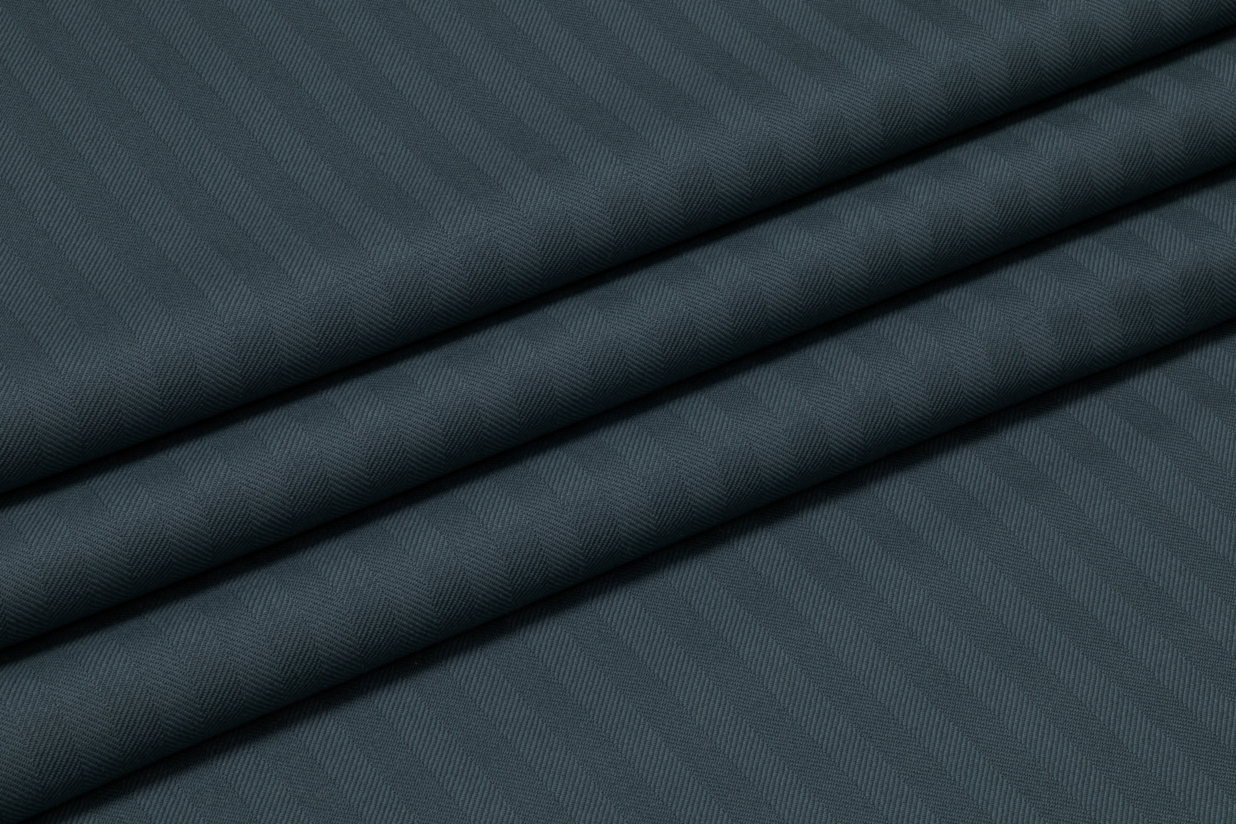 Herringbone Italian Wool Suiting - Deep Slate Blue