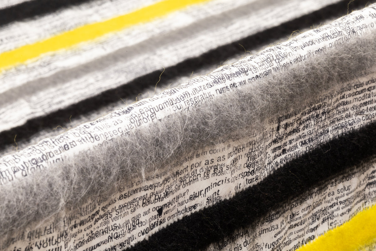Wool Fringed Cotton Newspaper Print - Black / Yellow / Gray / White