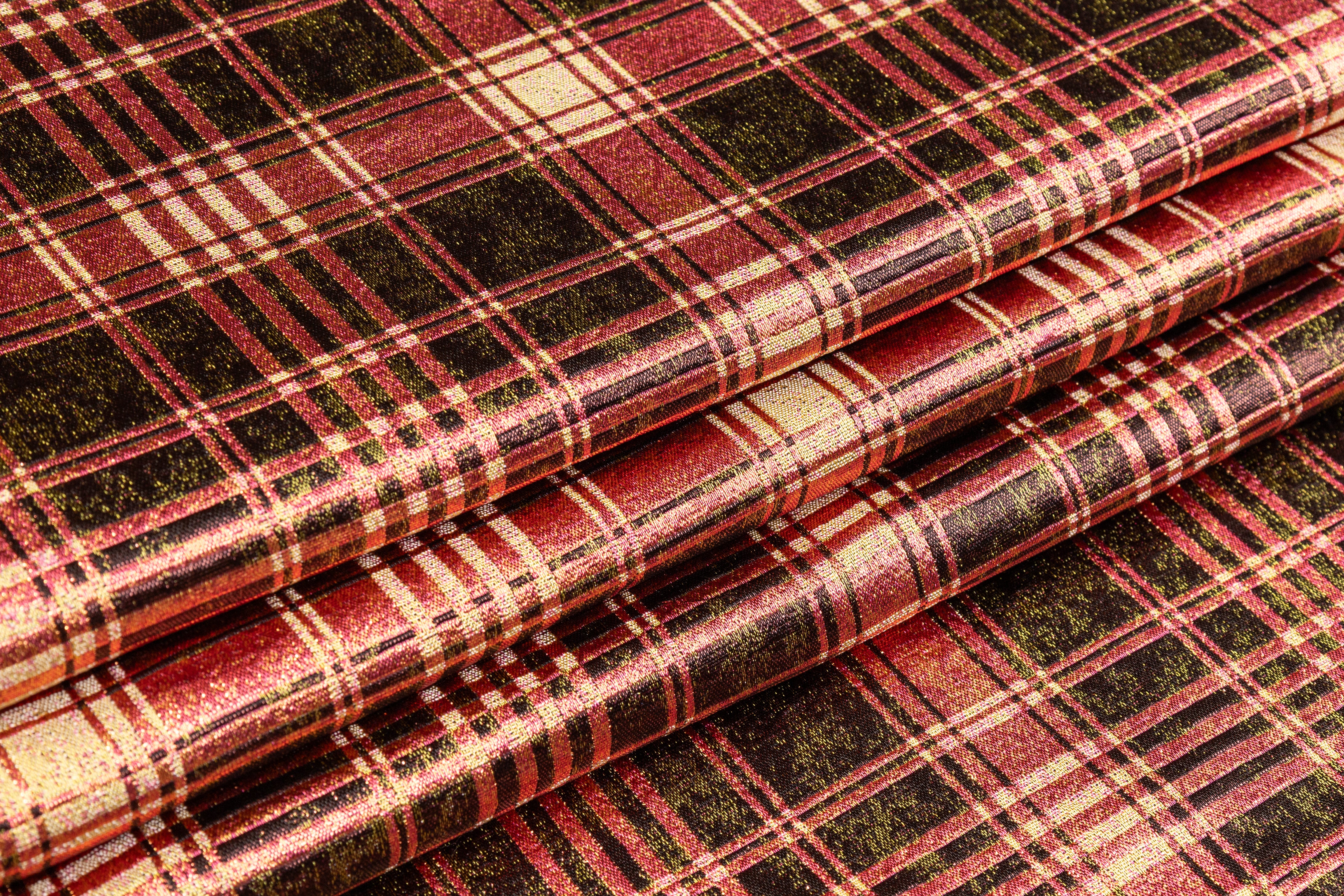 Checked Metallic Italian Brocade - Pink / Green / Bronze