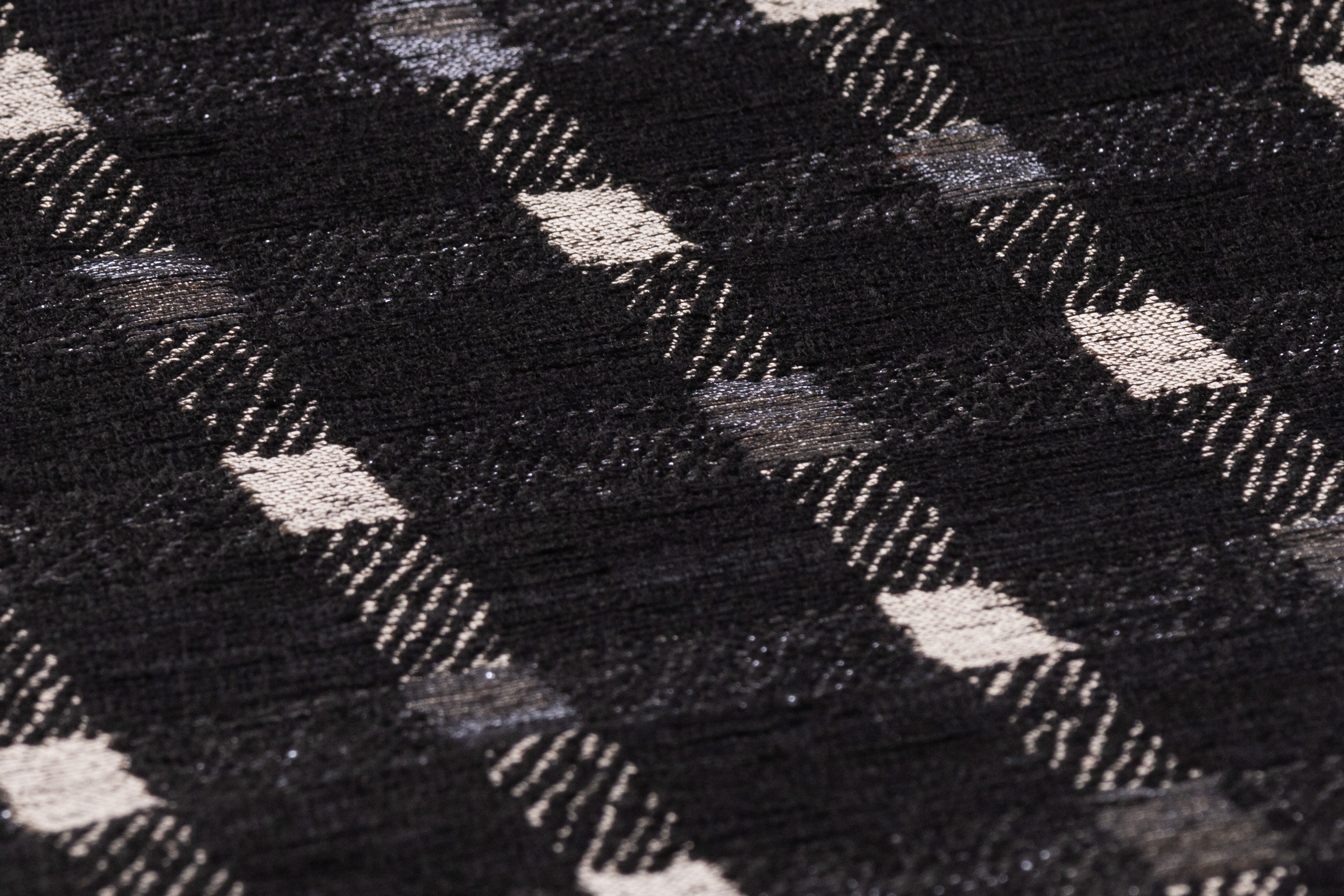 Checked Metallic Italian Chenille Brocade - Black / Silver / Champagne