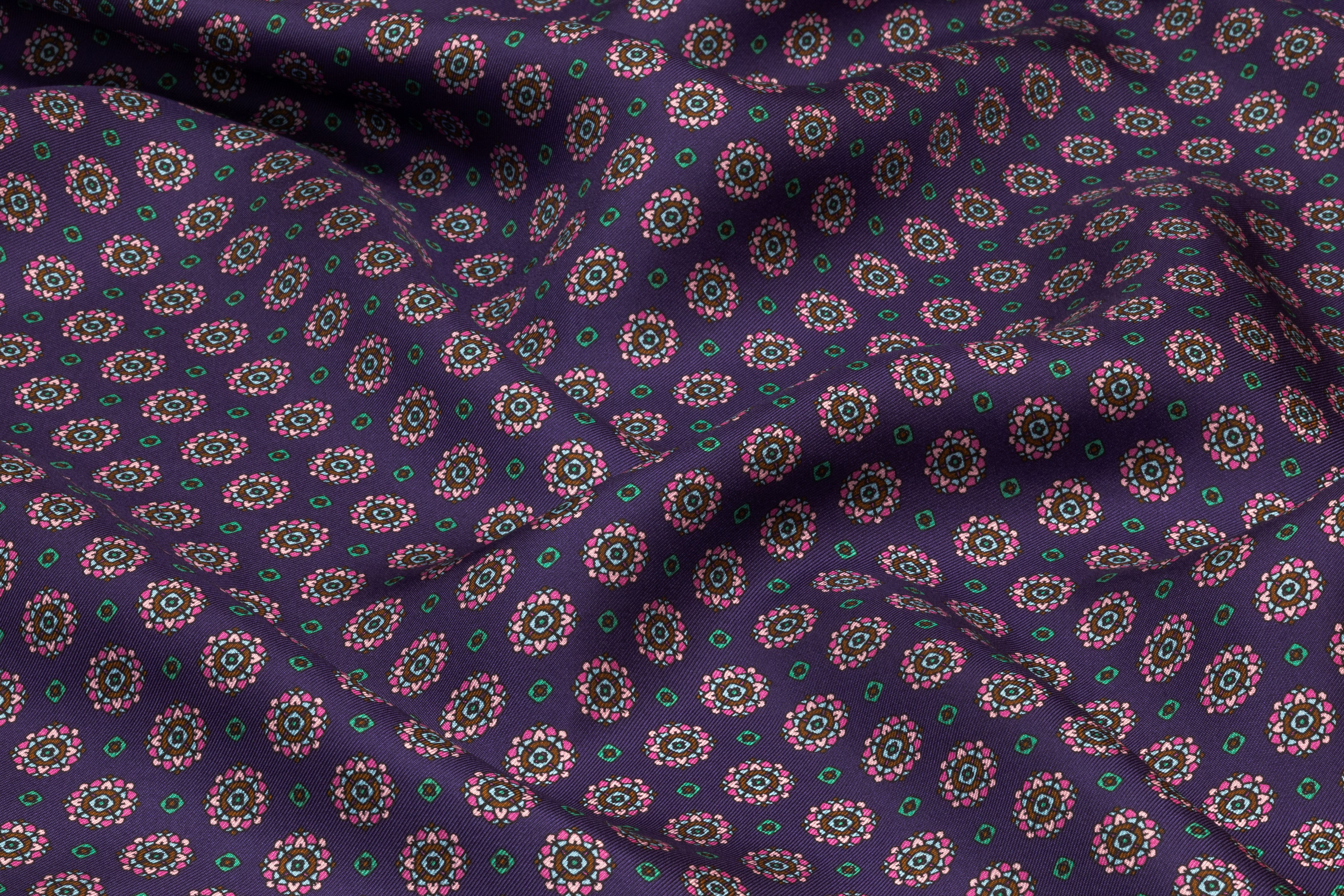 Foulard Medallion Italian Silk Twill - Purple / Green / Pink