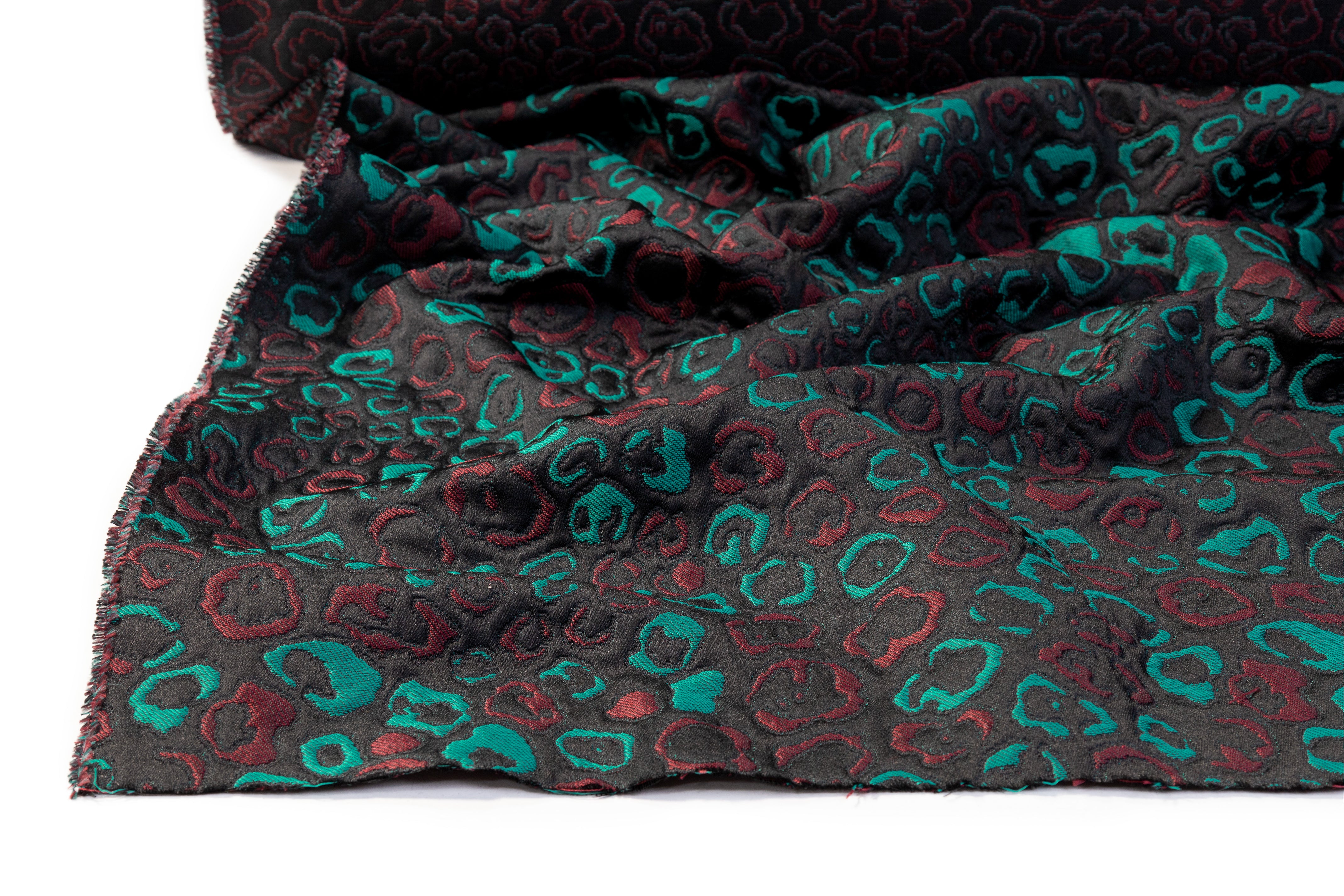 Cheetah Italian Brocade - Black / Teal / Burgundy