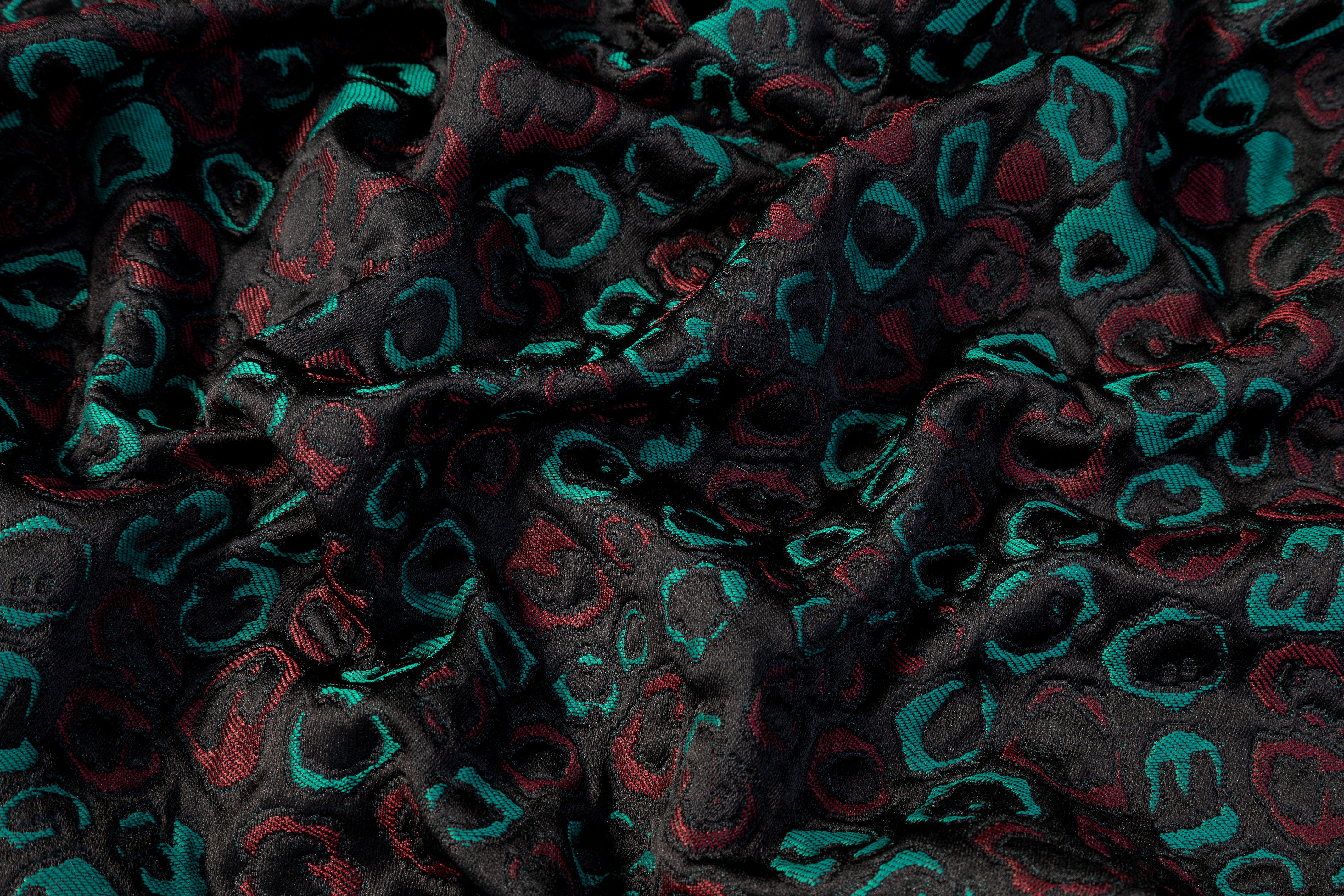 Cheetah Italian Brocade - Black / Teal / Burgundy