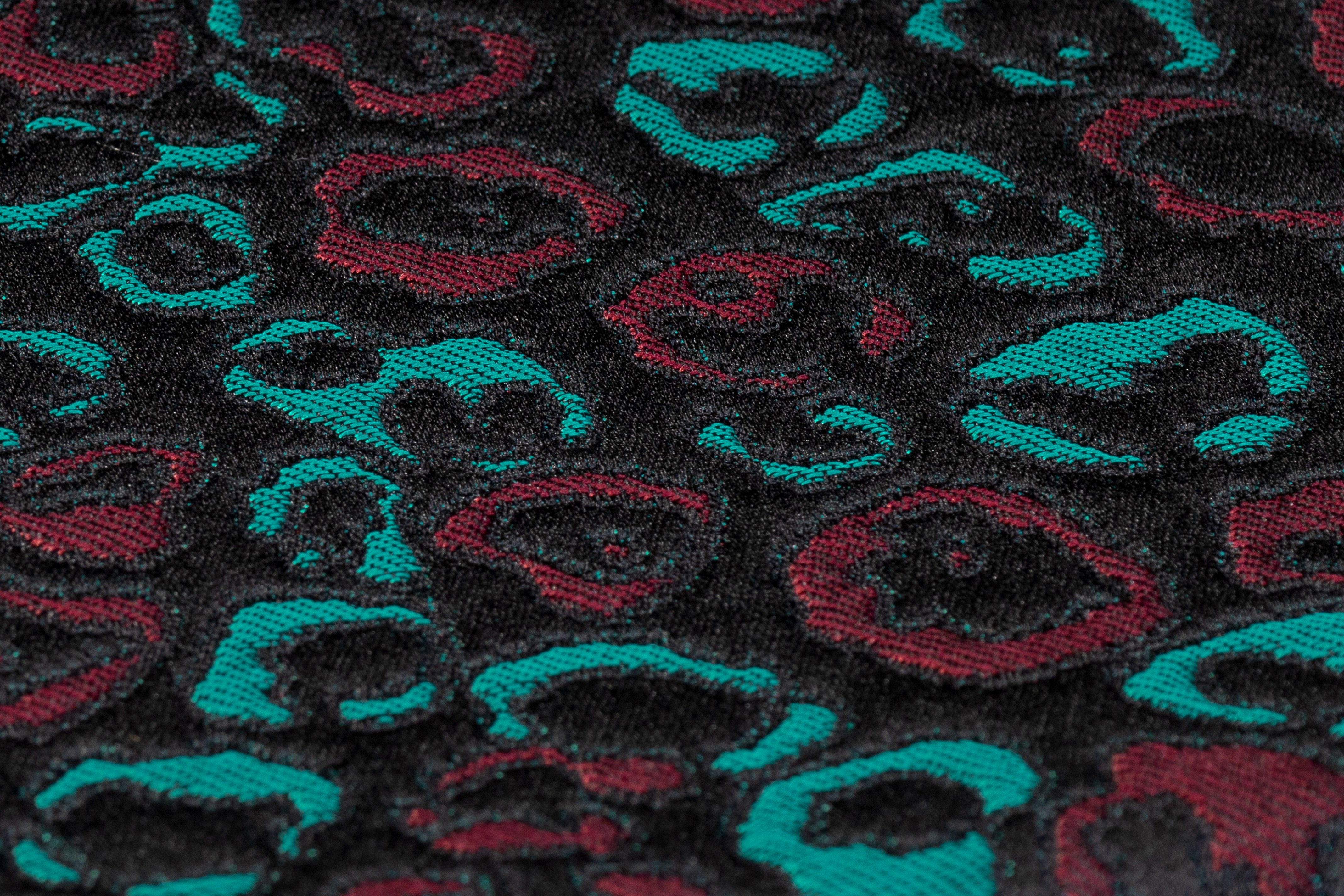 Cheetah Italian Brocade - Black / Teal / Burgundy