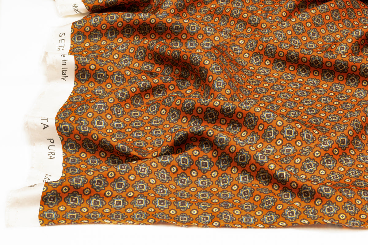 Foulard Medallion Italian Silk Twill - Burnt Orange