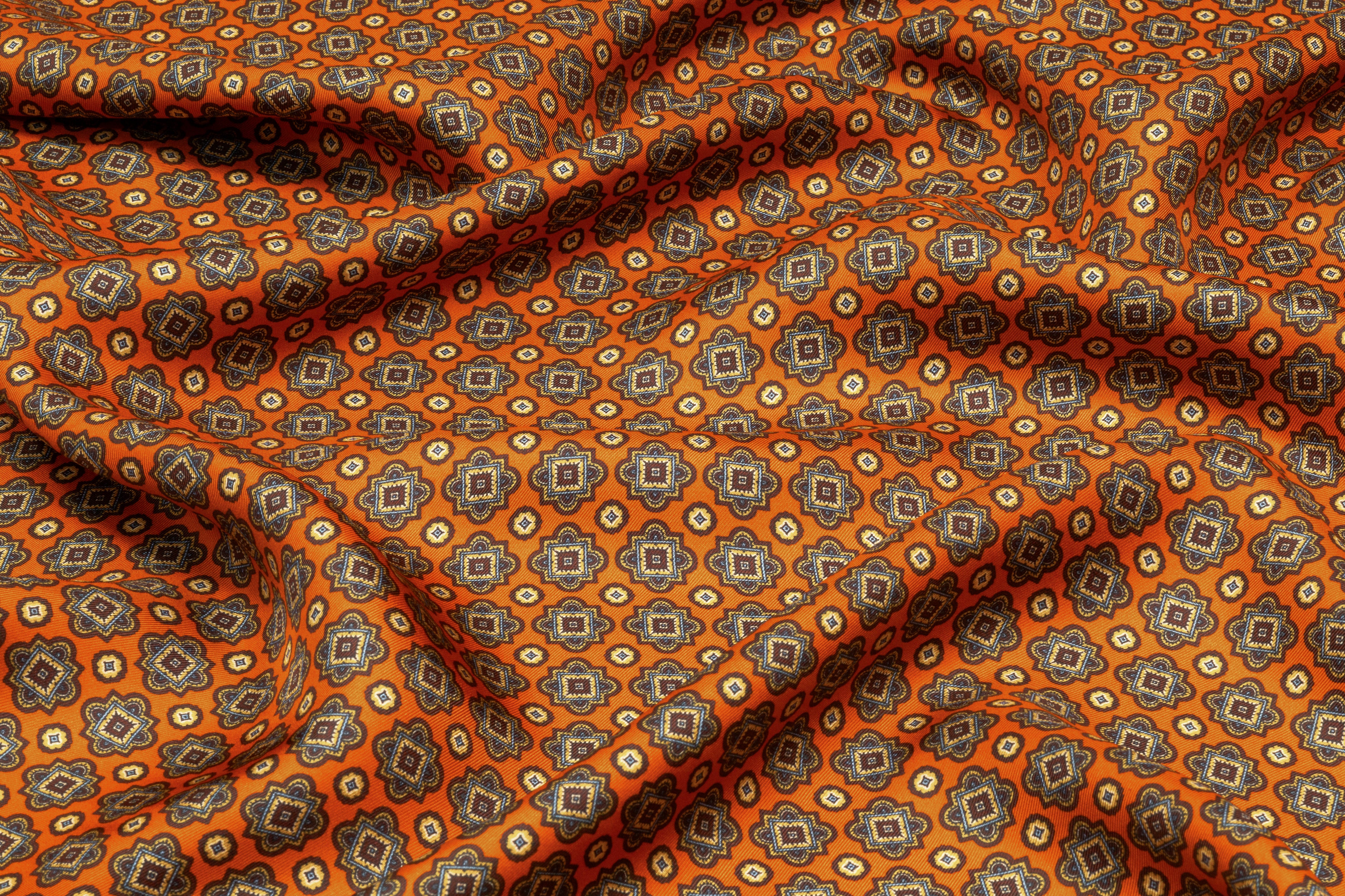 Foulard Medallion Italian Silk Twill - Burnt Orange