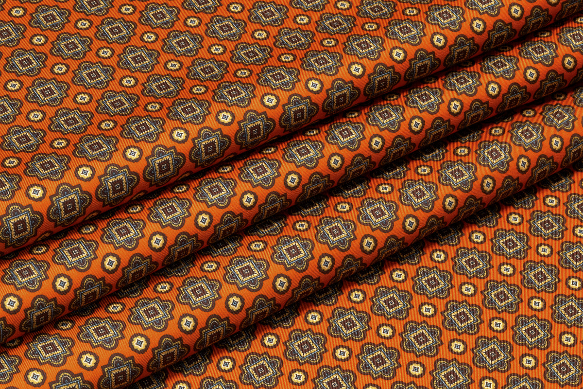 Foulard Medallion Italian Silk Twill - Burnt Orange