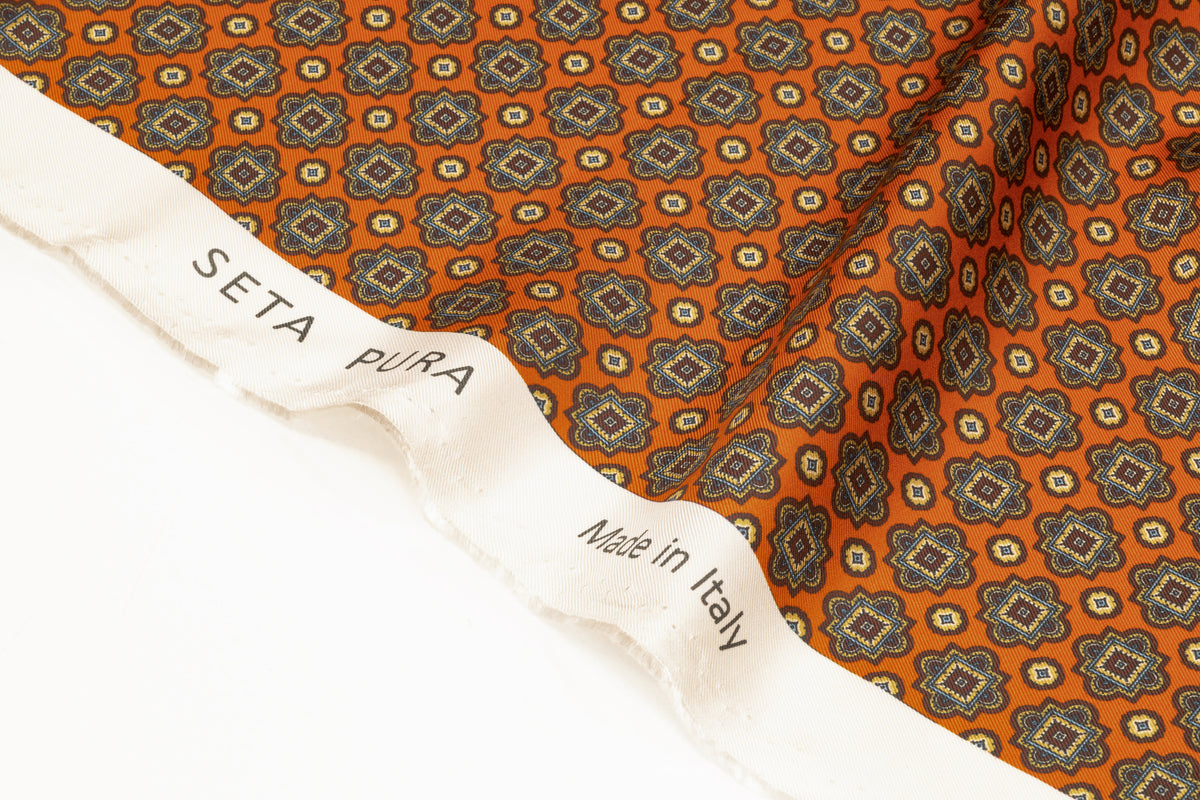 Foulard Medallion Italian Silk Twill - Burnt Orange