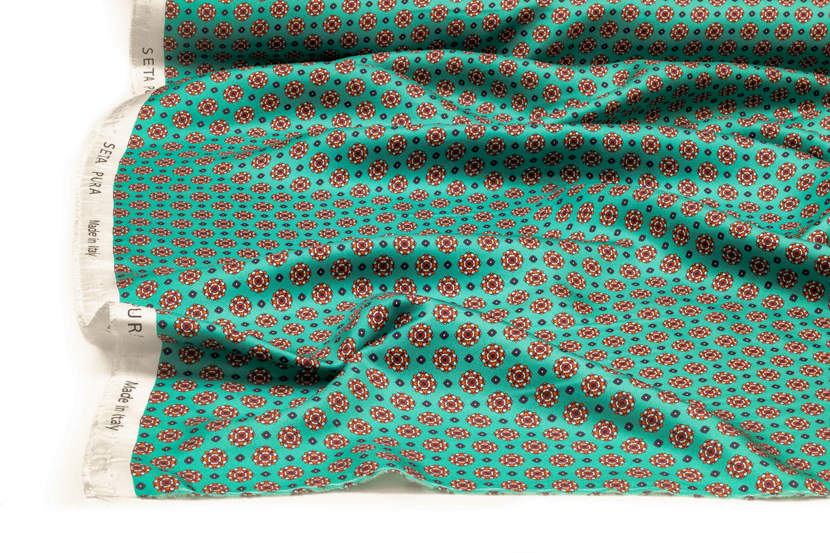 Foulard Medallion Italian Silk Twill - Jade Green