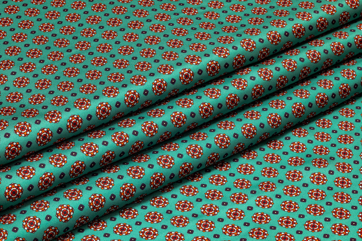 Foulard Medallion Italian Silk Twill - Jade Green