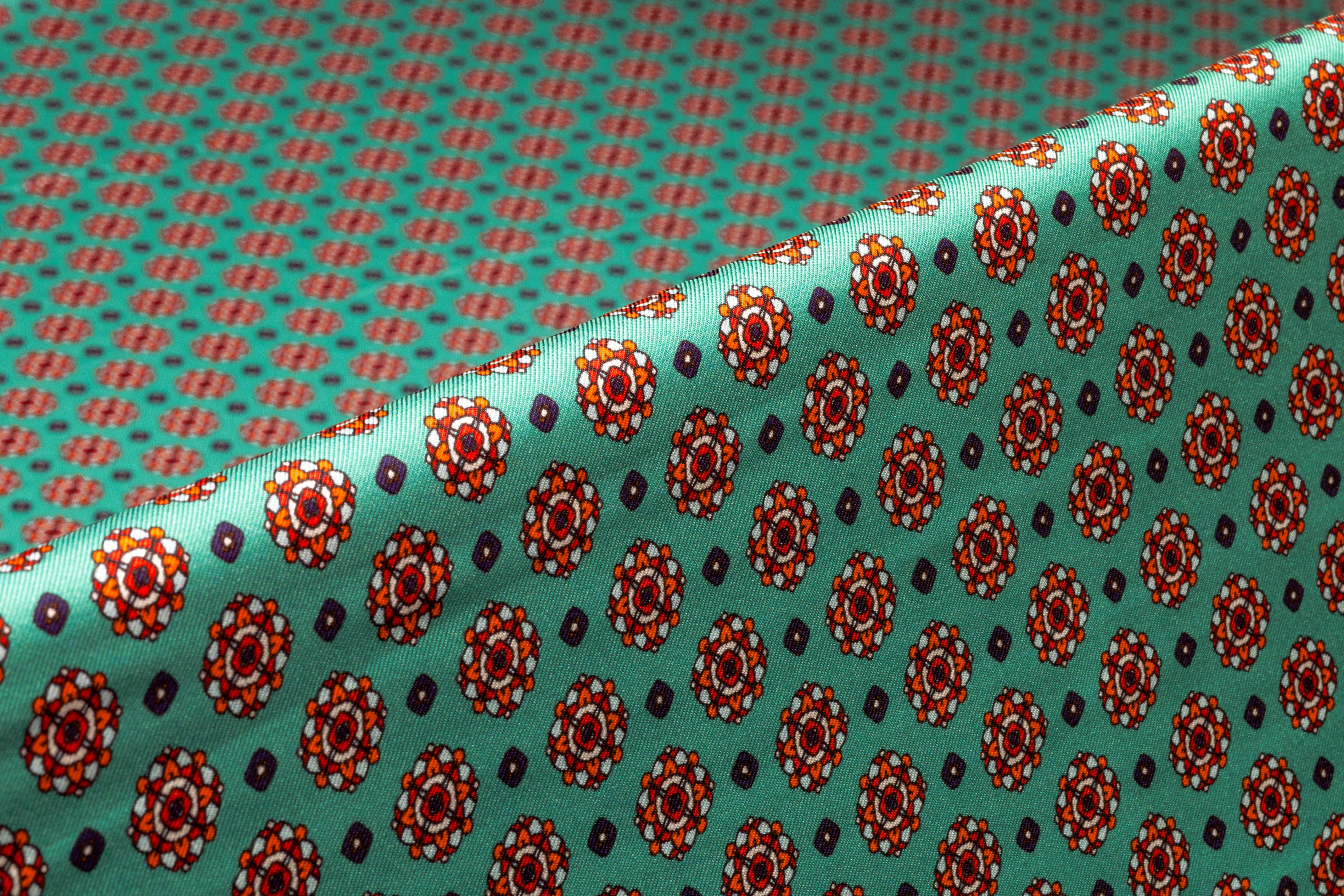 Foulard Medallion Italian Silk Twill - Jade Green