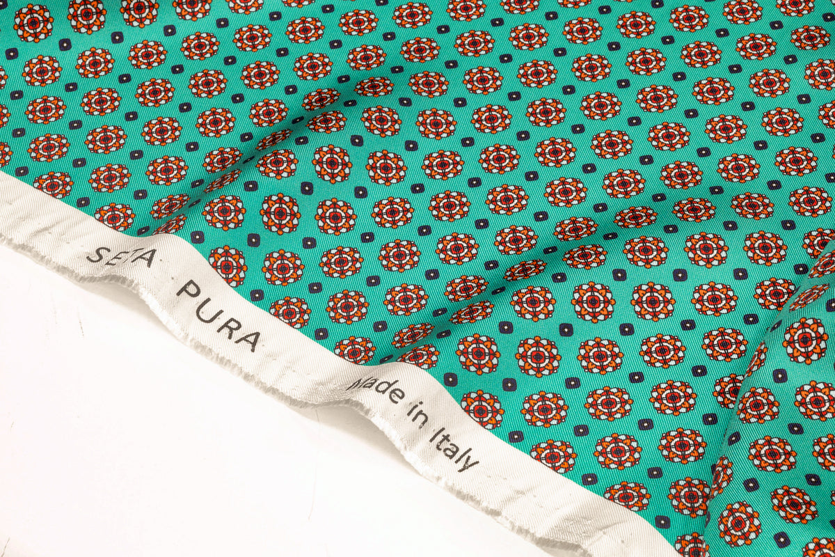 Foulard Medallion Italian Silk Twill - Jade Green