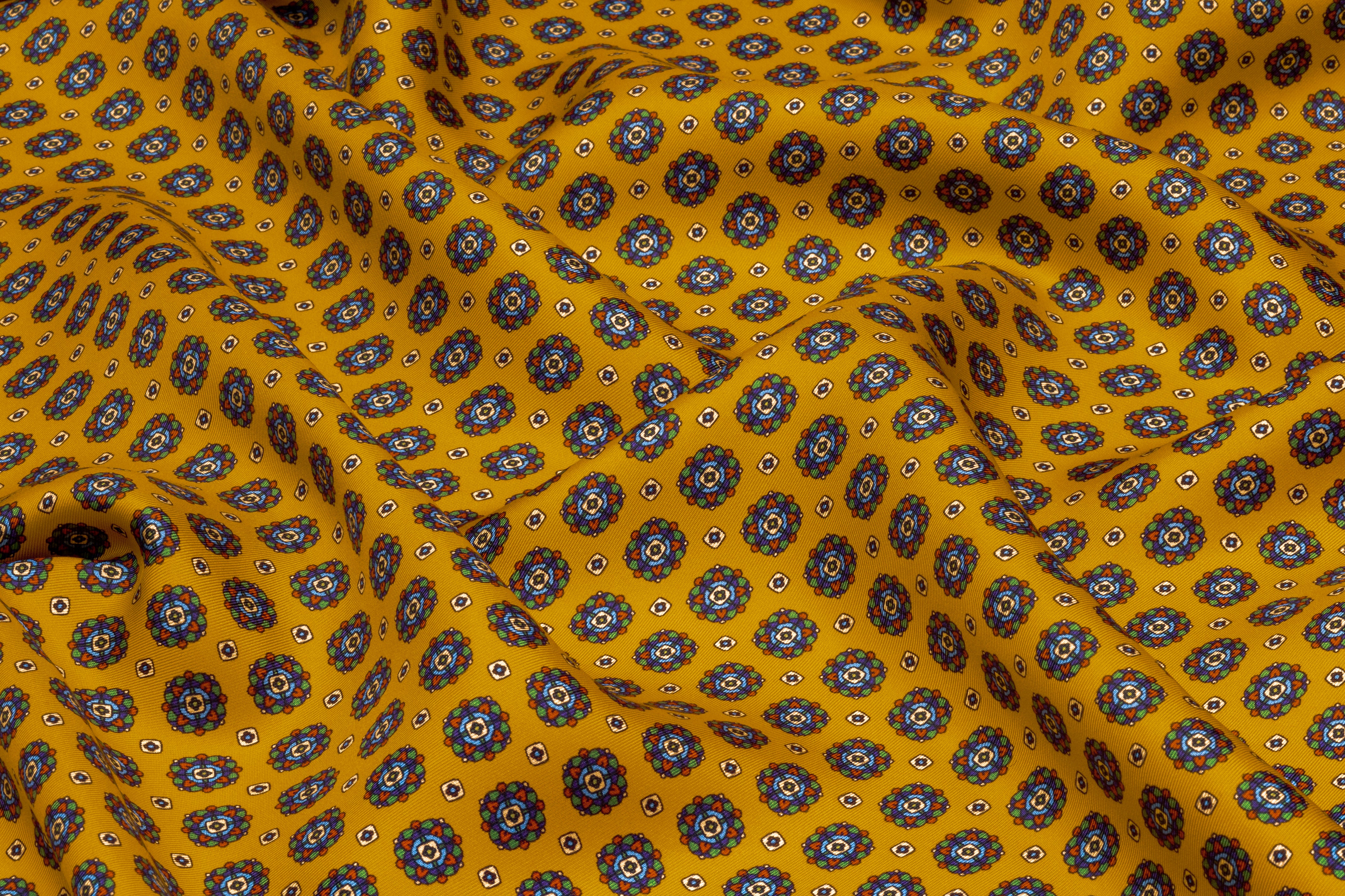 Foulard Medallion Italian Silk Twill - Golden Yellow