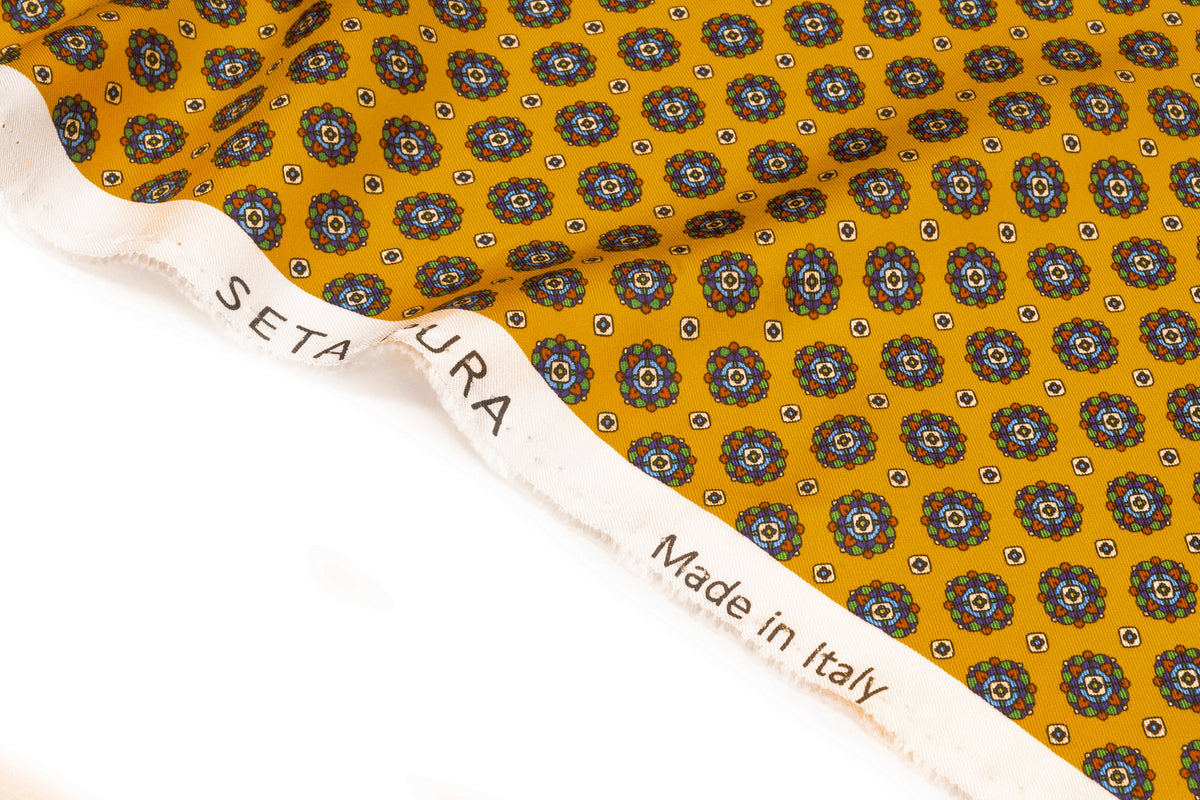 Foulard Medallion Italian Silk Twill - Golden Yellow