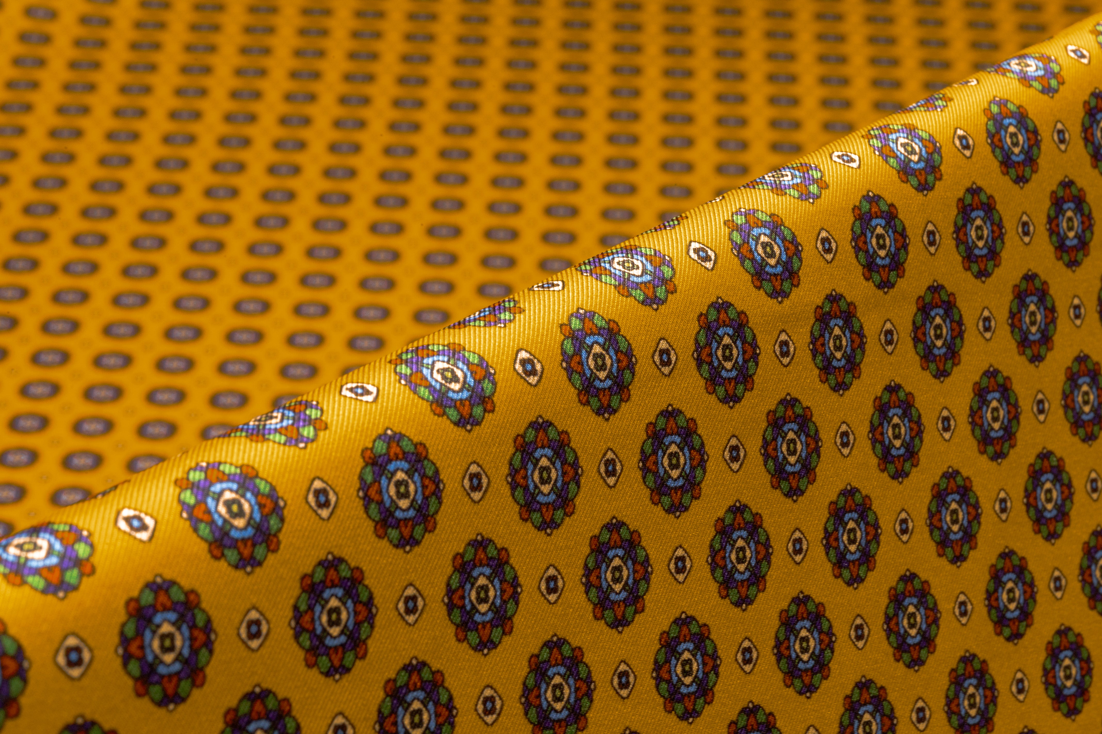Foulard Medallion Italian Silk Twill - Golden Yellow