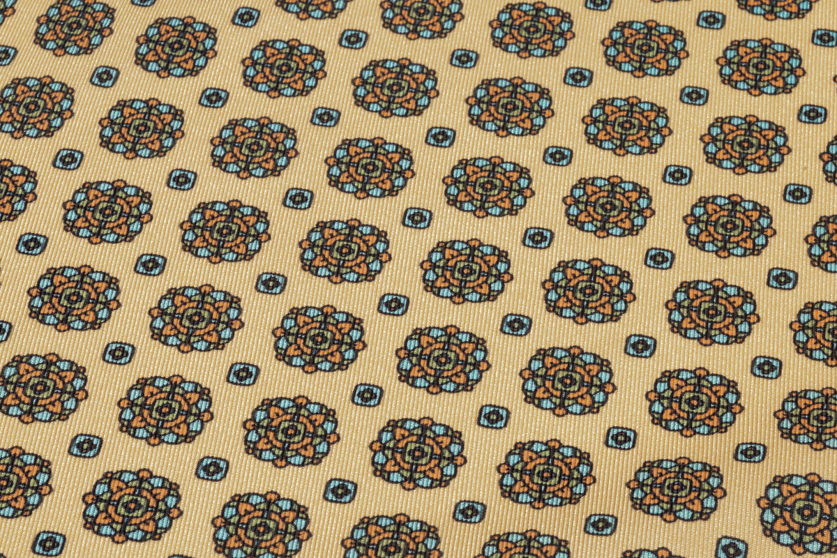 Foulard Medallion Italian Silk Twill - Beige / Blue