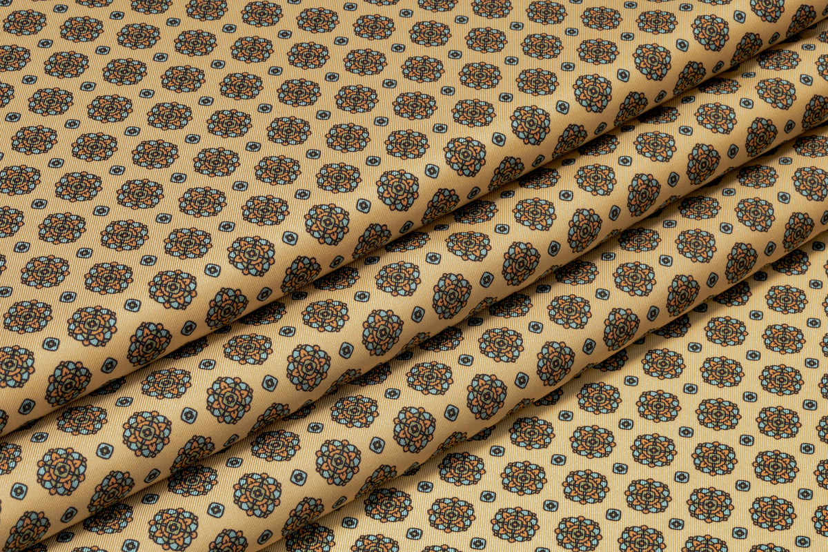 Foulard Medallion Italian Silk Twill - Beige / Blue
