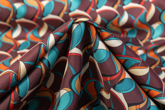 Abstract Printed Italian Silk Twill - Multicolor