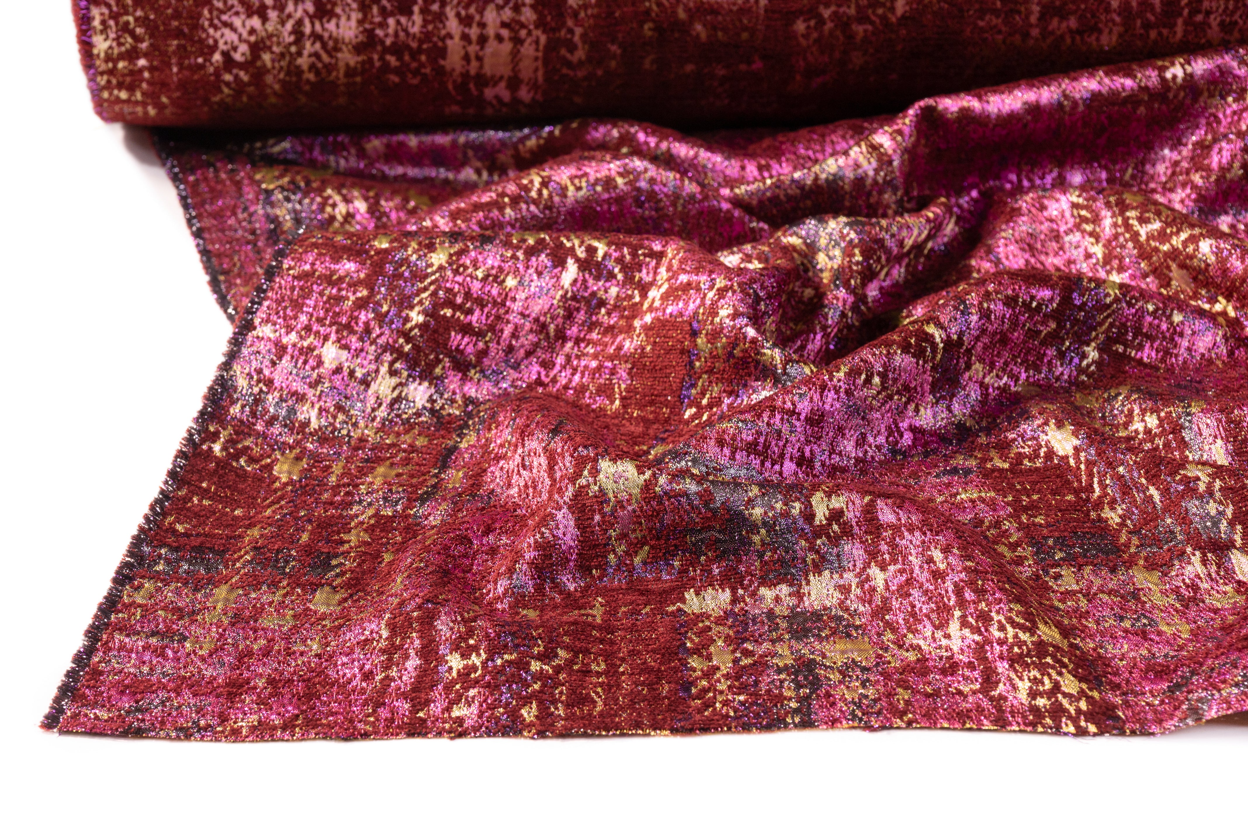 Abstract Metallic Italian Chenille Brocade - Fuchsia / Burgundy / Gold