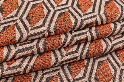 Abstract Metallic Italian Tweed - Orange / Beige