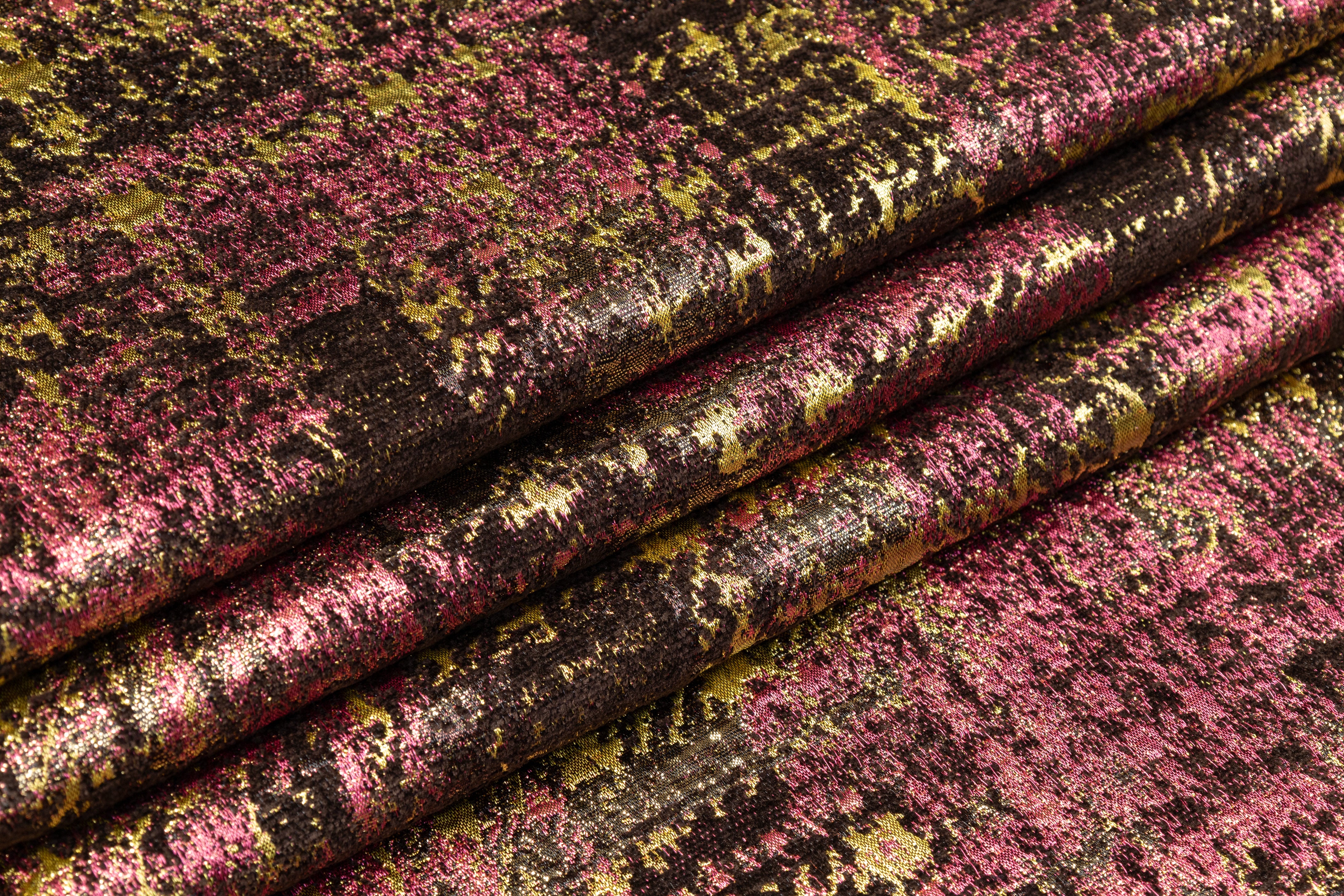 Abstract Metallic Italian Chenille Brocade - Pink / Gold / Brown