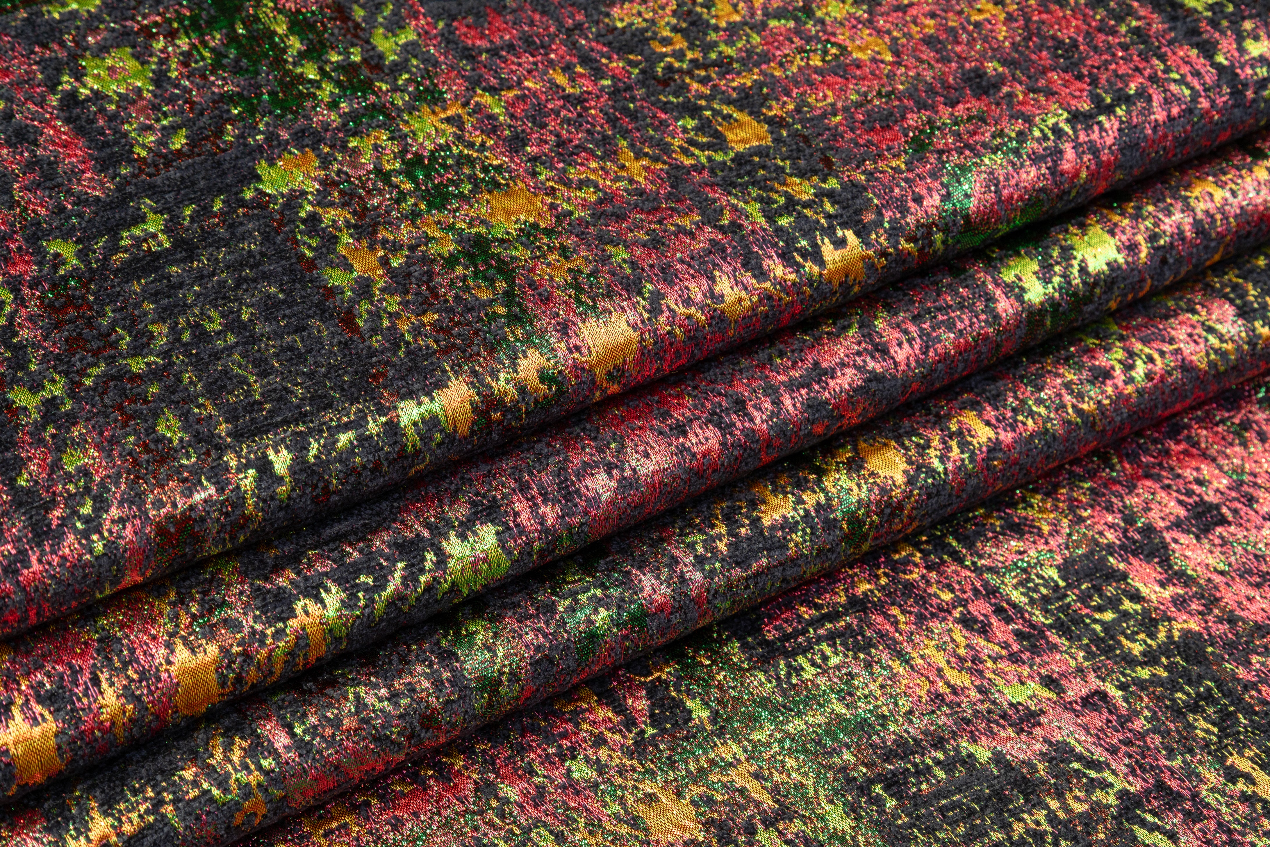 Abstract Metallic Italian Chenille Brocade - Pink / Green / Gold / Black
