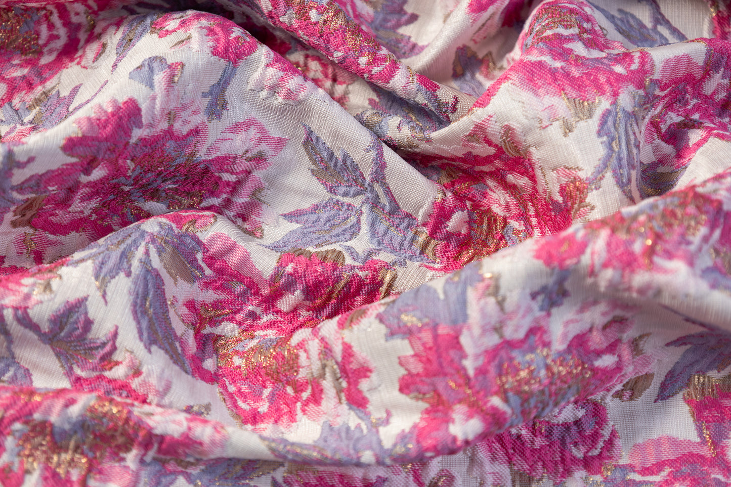 Floral Metallic Crushed Brocade - Pink / Lavender