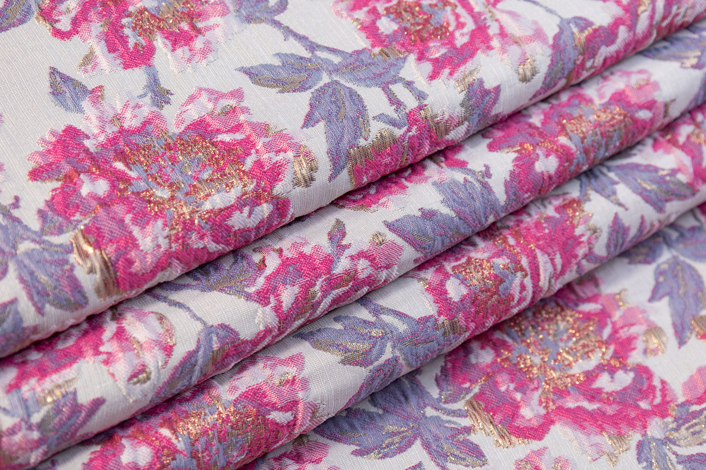 Floral Metallic Crushed Brocade - Pink / Lavender