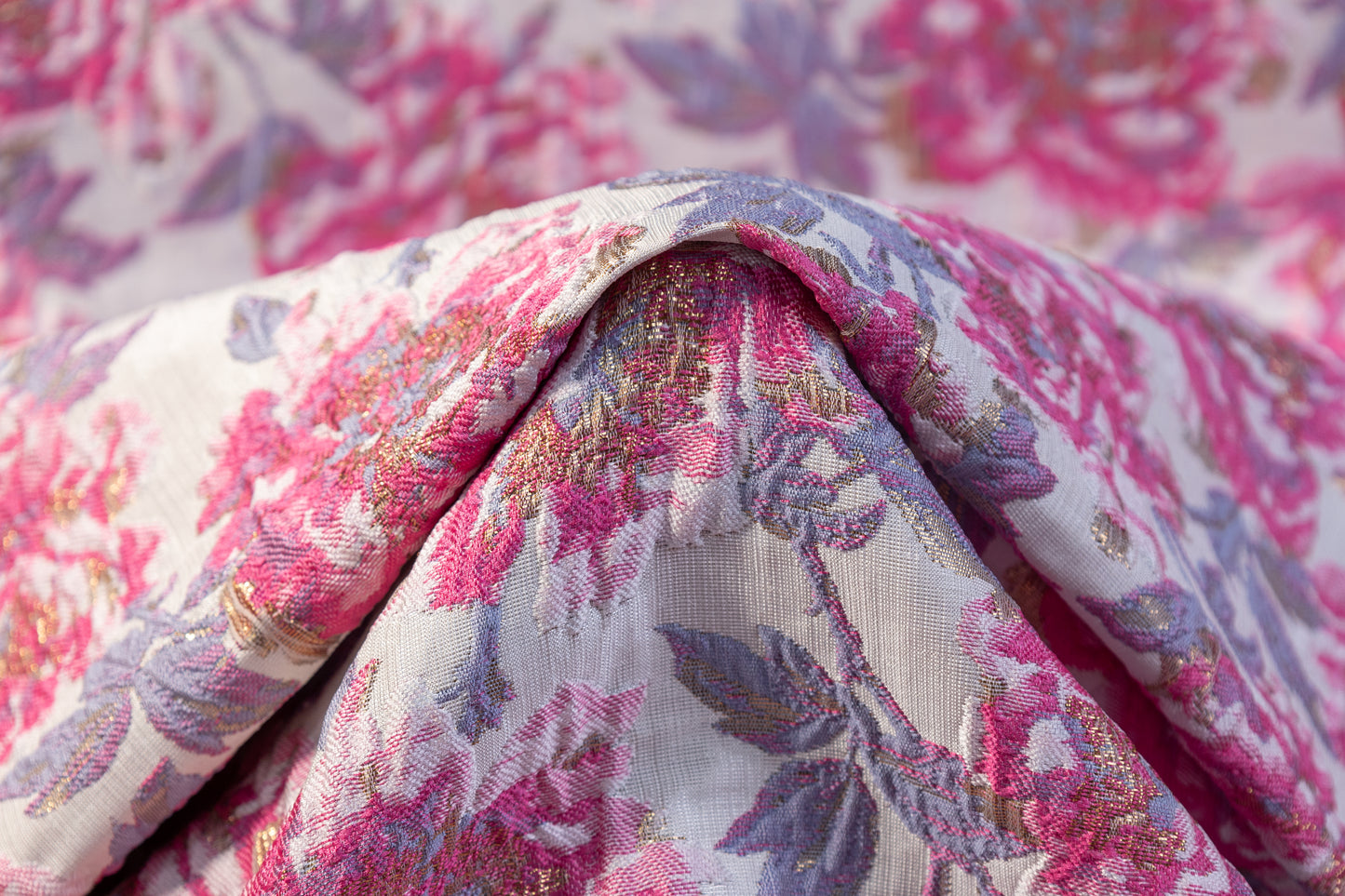 Floral Metallic Crushed Brocade - Pink / Lavender