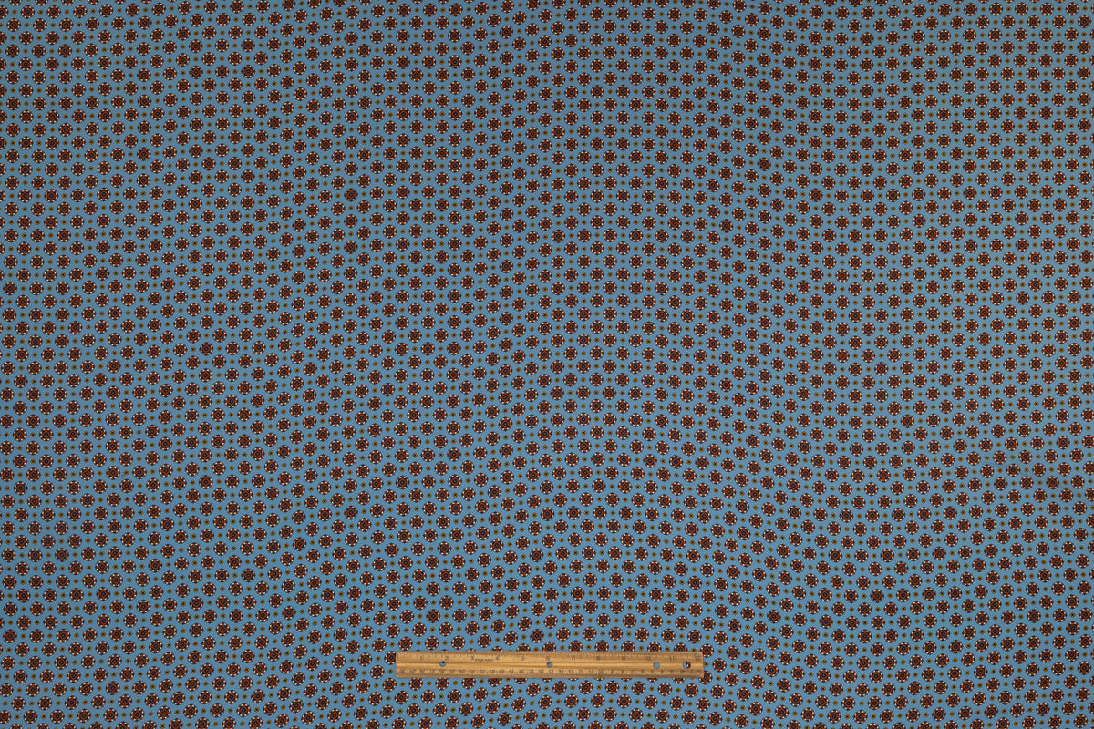 Foulard Medallion Italian Silk Twill - Carolina Blue / Rust