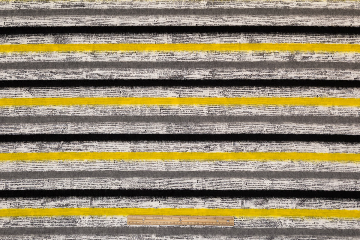 Wool Fringed Cotton Newspaper Print - Black / Yellow / Gray / White