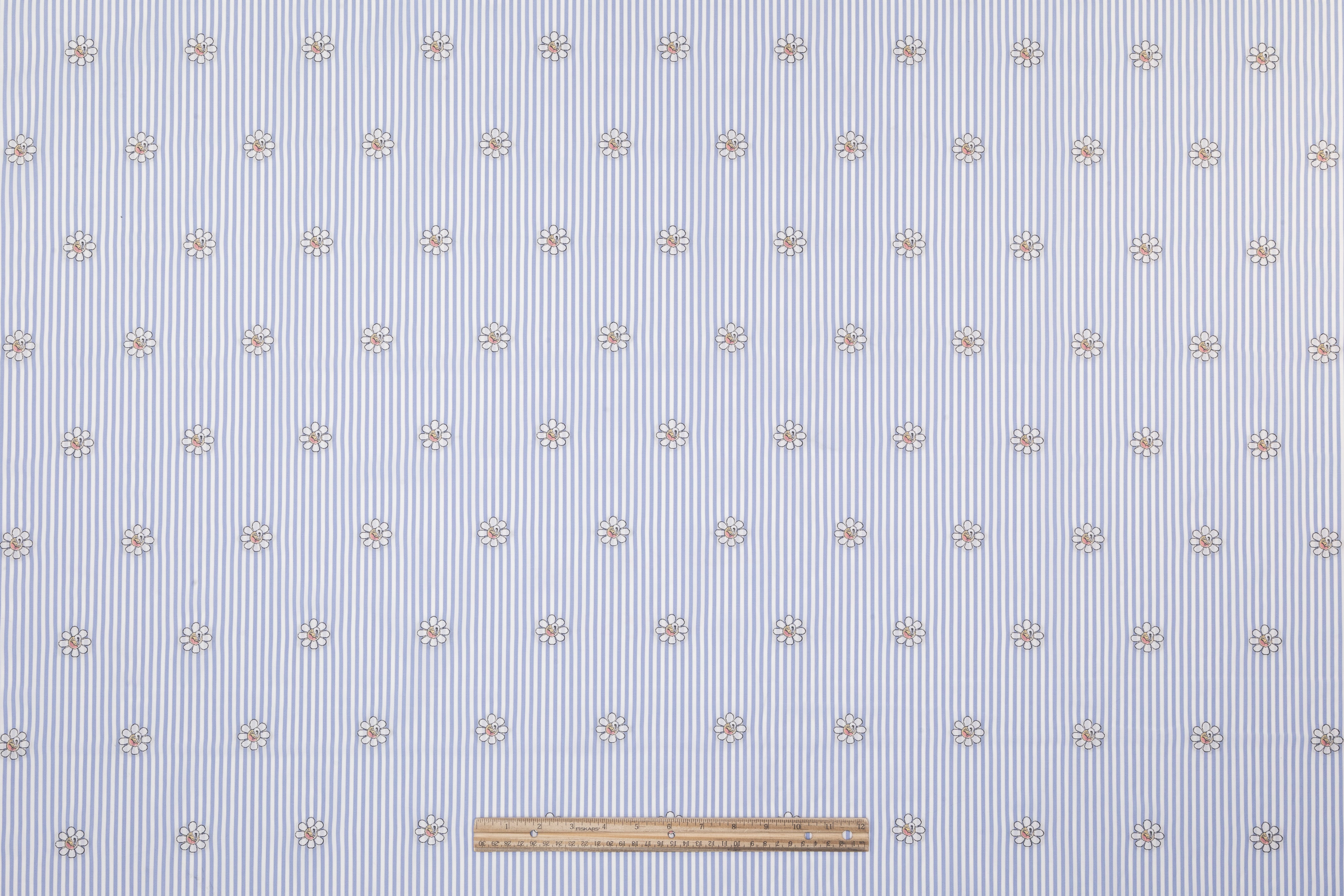 Embroidered Italian Cotton Shirting - Carolina Blue / White