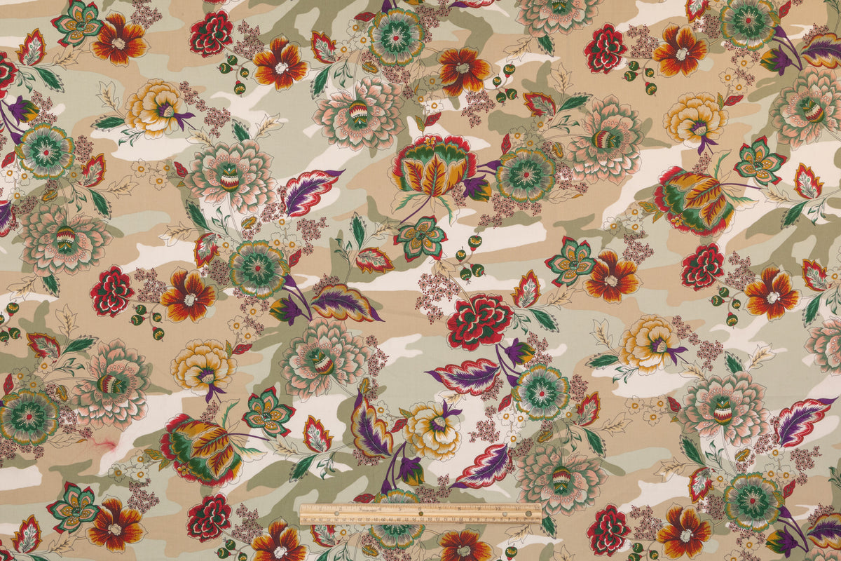 Camouflage Floral Italian Cotton - Khaki / Multicolor