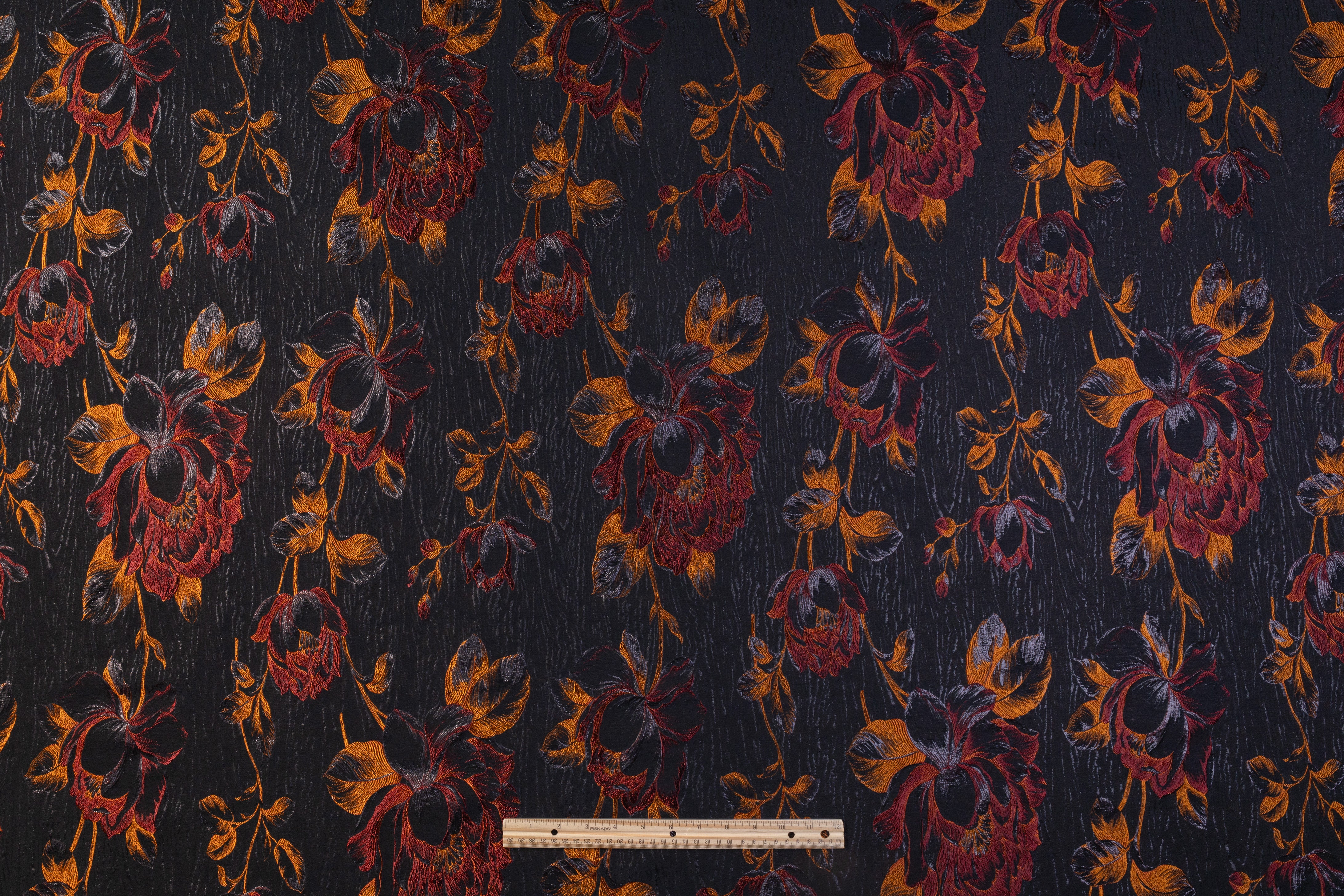 Floral Italian Brocade - Orange / Burgundy / Black