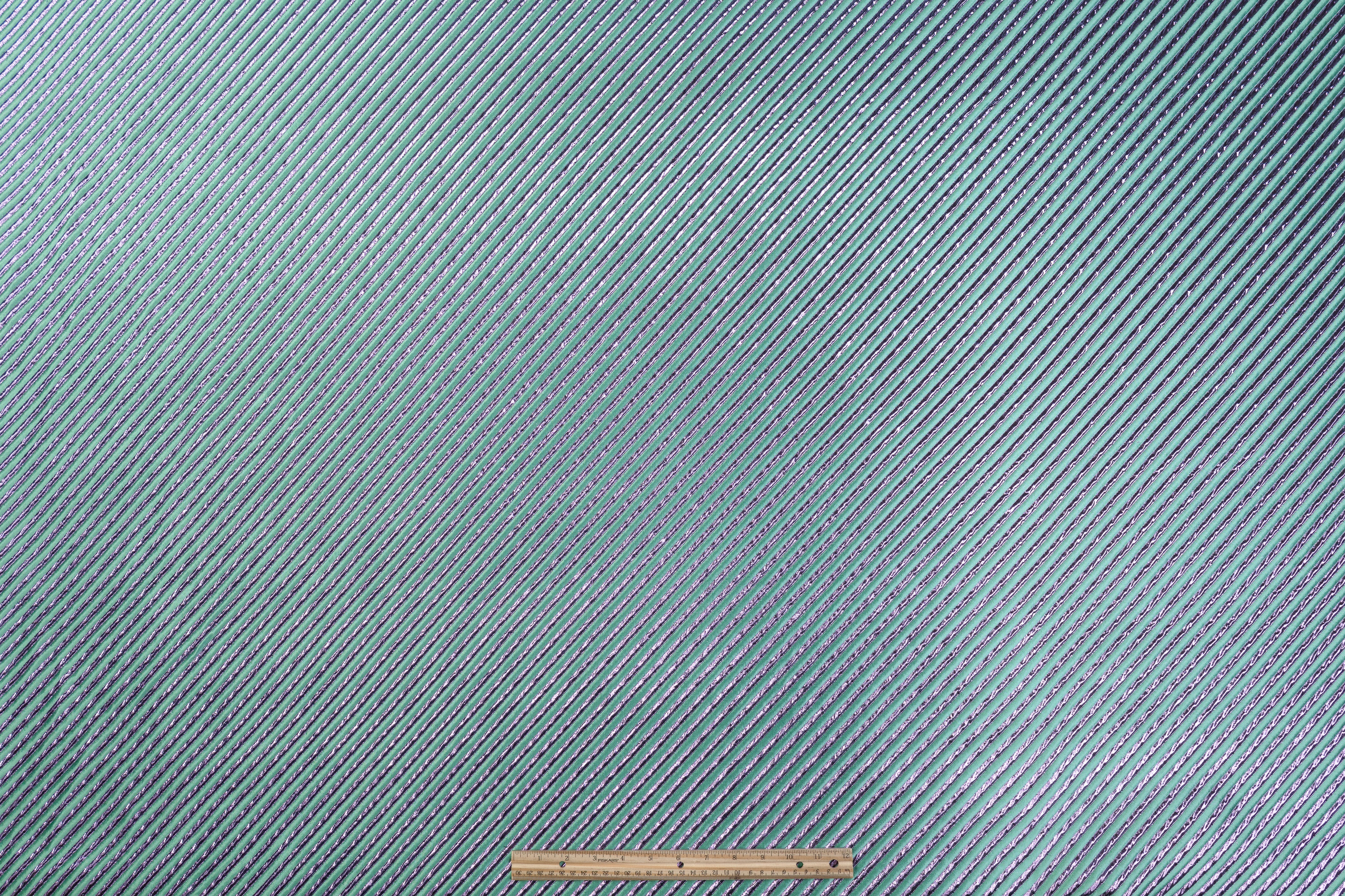 Diagonal Striped Metallic Brocade - Green / Purple